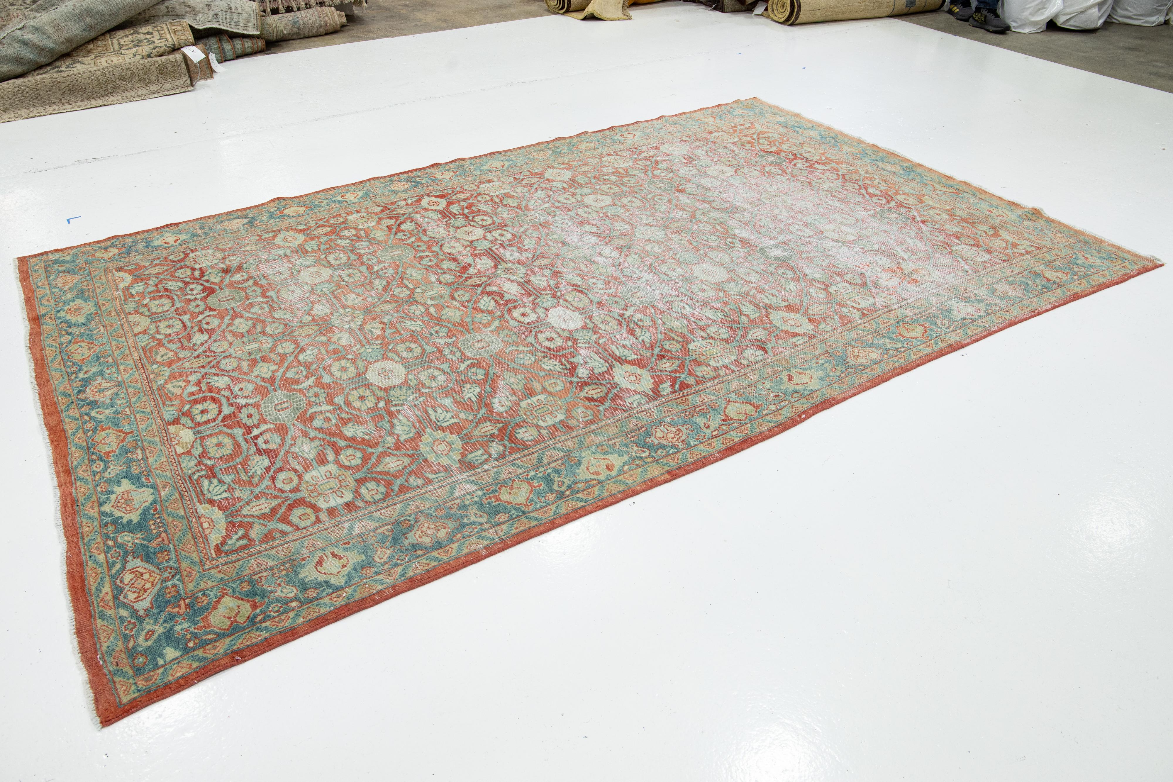 Wool Allover Designed 1920s Antique Tabriz wool Rug In Red For Sale