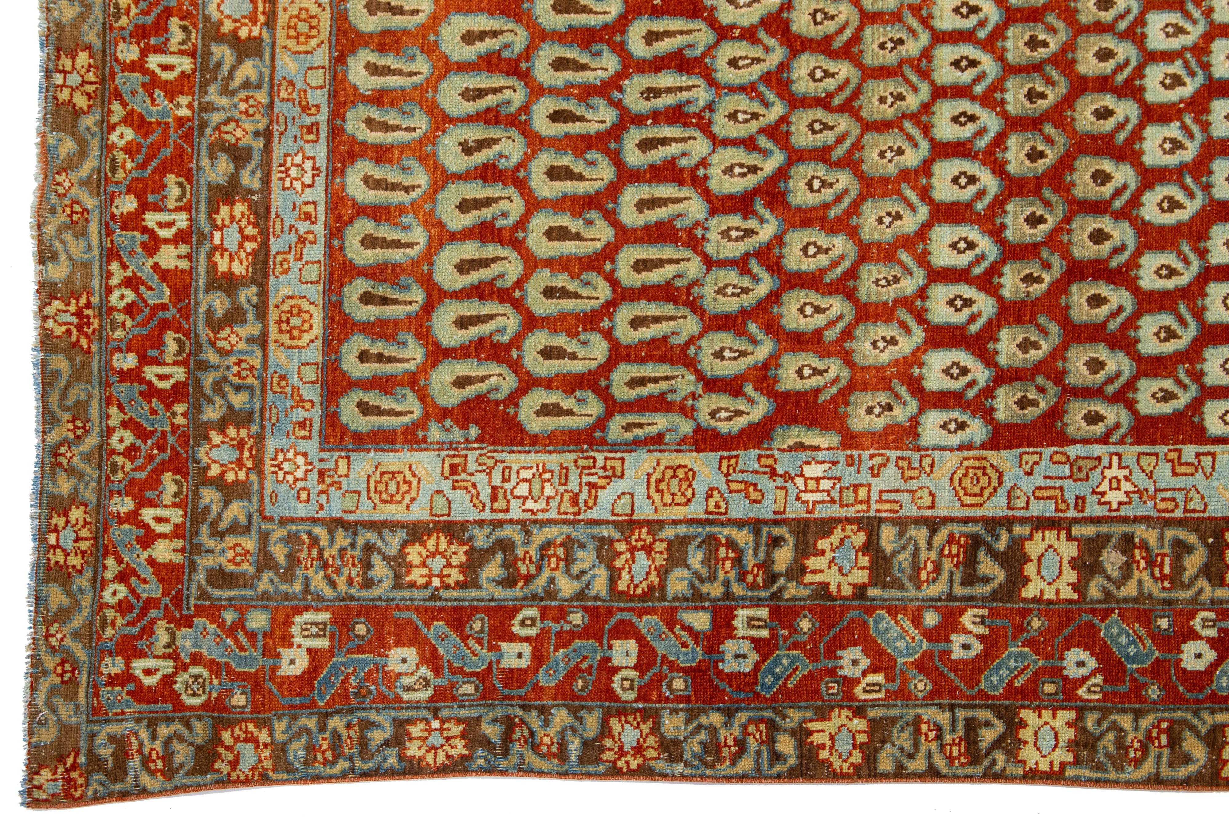 Allover Designed Antique Hamadan Persian Wool Rug In Red-Rust Color In Good Condition For Sale In Norwalk, CT