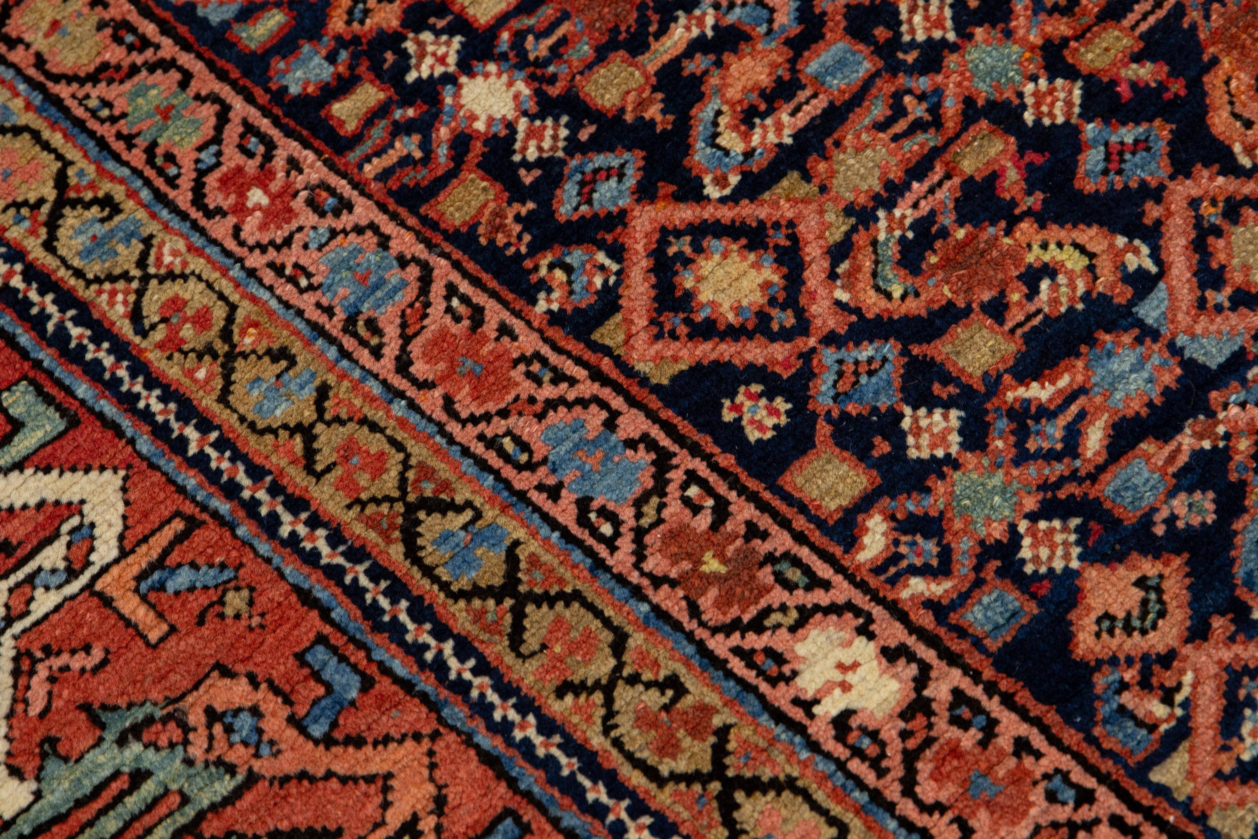 Allover Designed Antique Malayer Persian Wool Rug In Navy Blue For Sale 6
