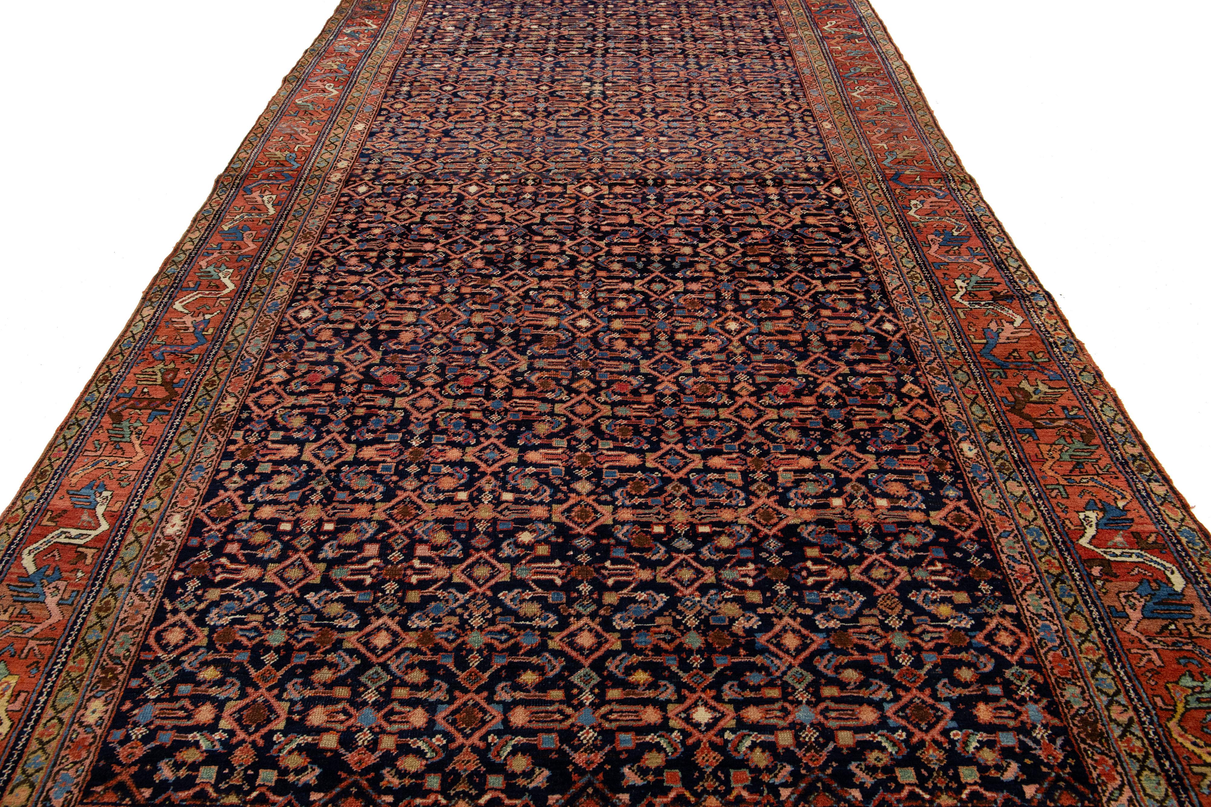Allover Designed Antique Malayer Persian Wool Rug In Navy Blue For Sale 3