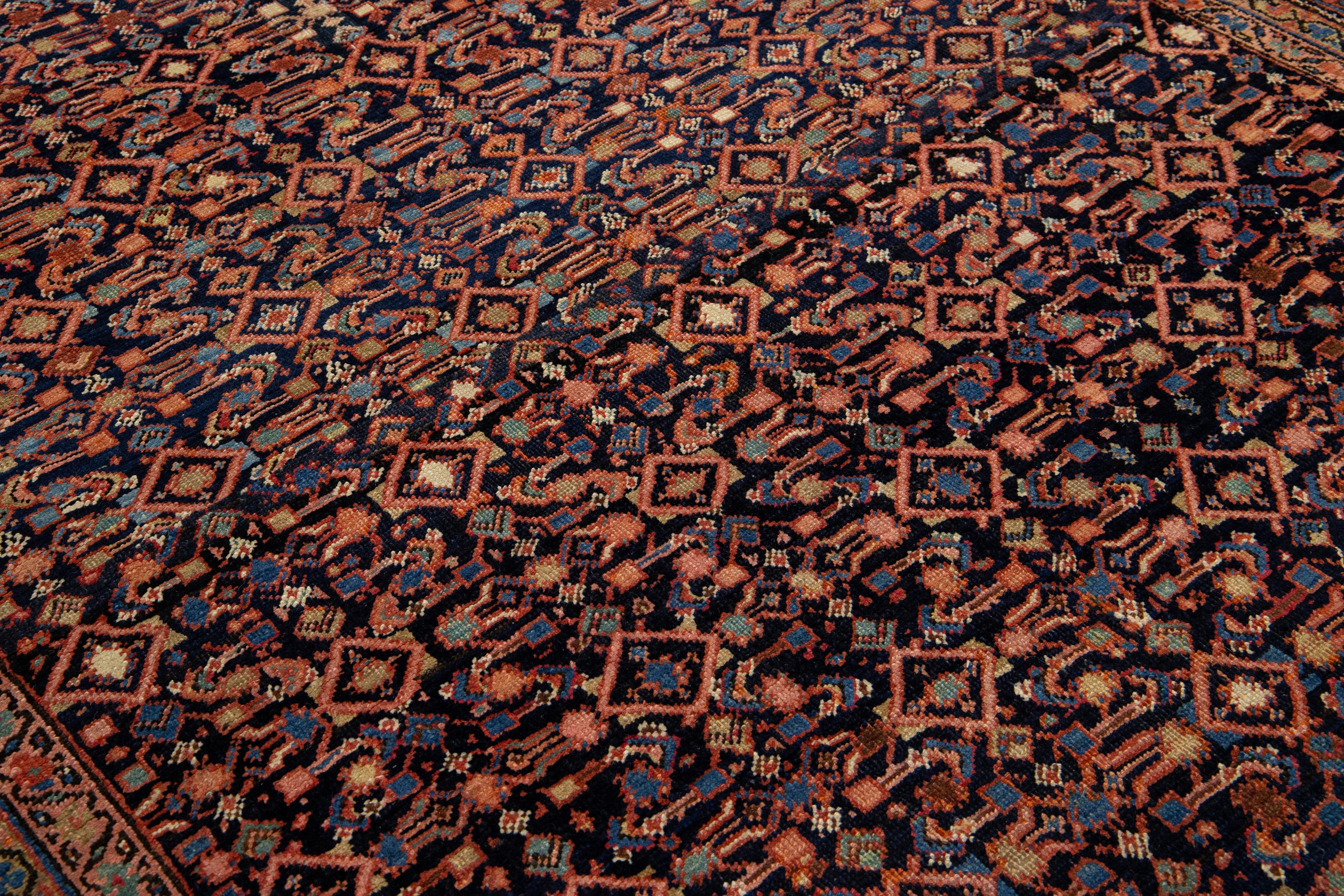 Allover Designed Antique Malayer Persian Wool Rug In Navy Blue For Sale 4