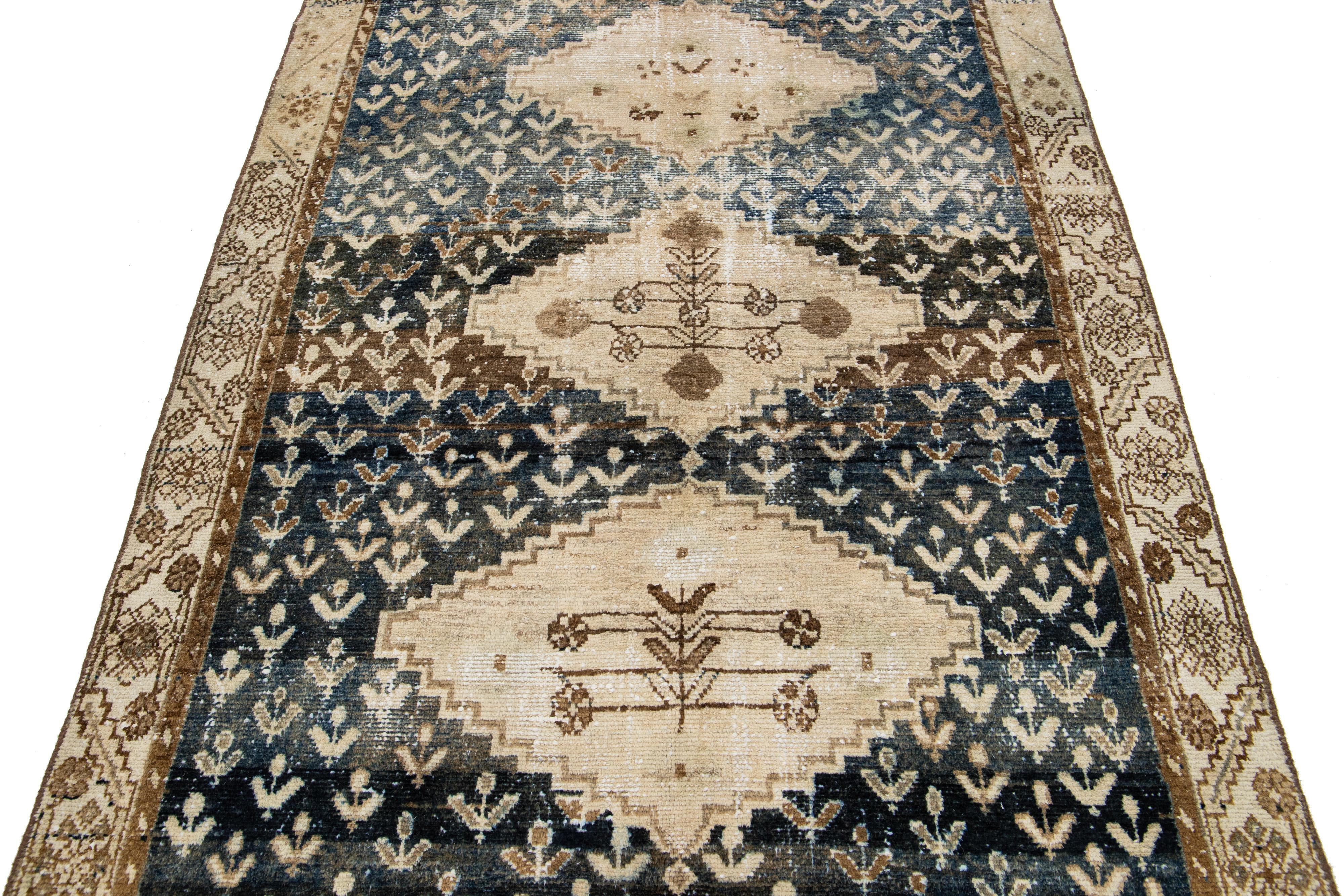 Allover Designed Antique Persian Malayer Wool Runner In Blue and Brown For Sale 2