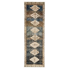 Allover Designed Vintage Persian Malayer Wool Runner In Blue and Brown