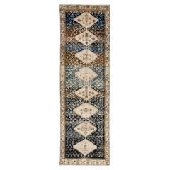 Tapis de course en laine ancienne persane Malayer, bleu et Brown, design am designs