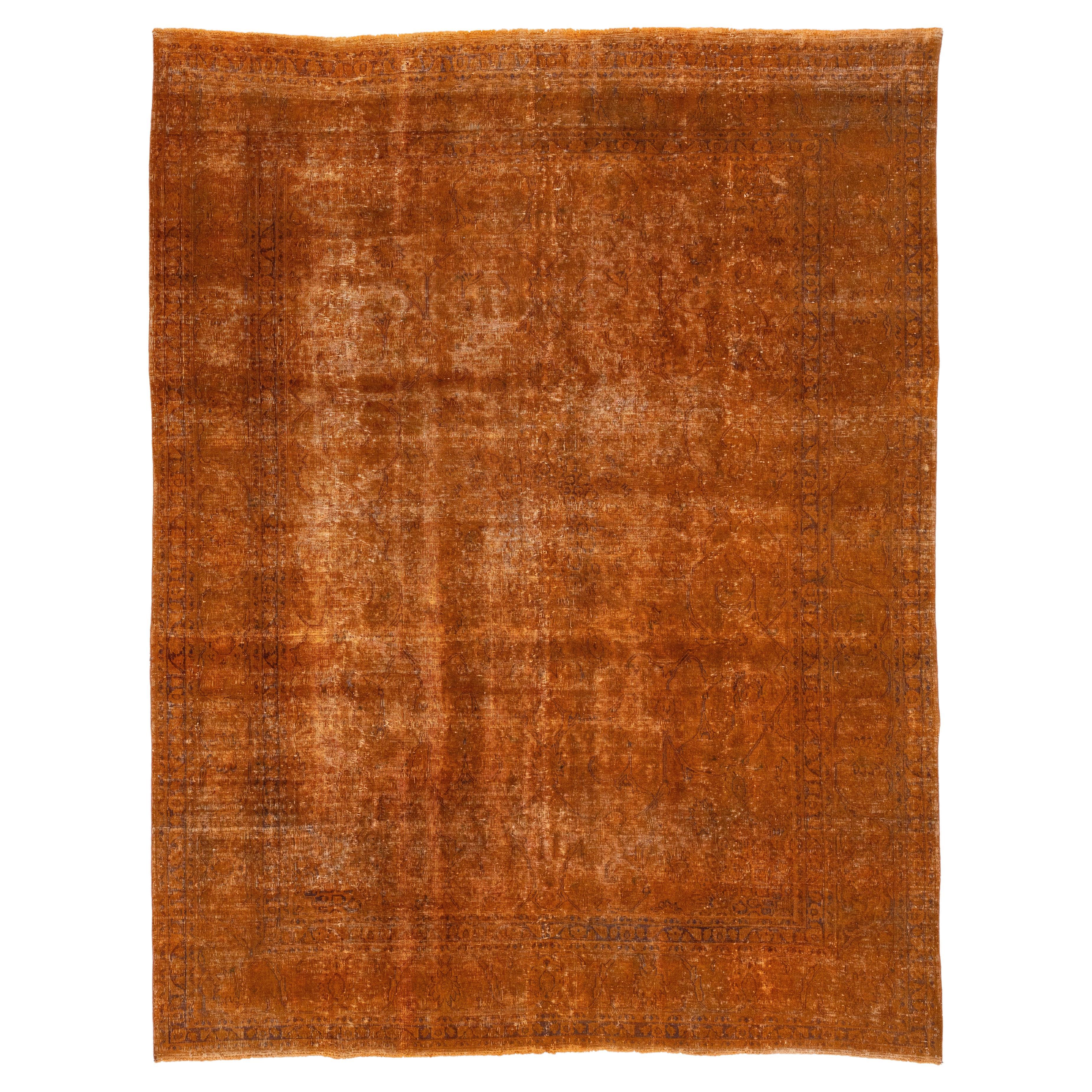 Allover Designed Antique Persian Overdyed Wool Rug In Orange For Sale