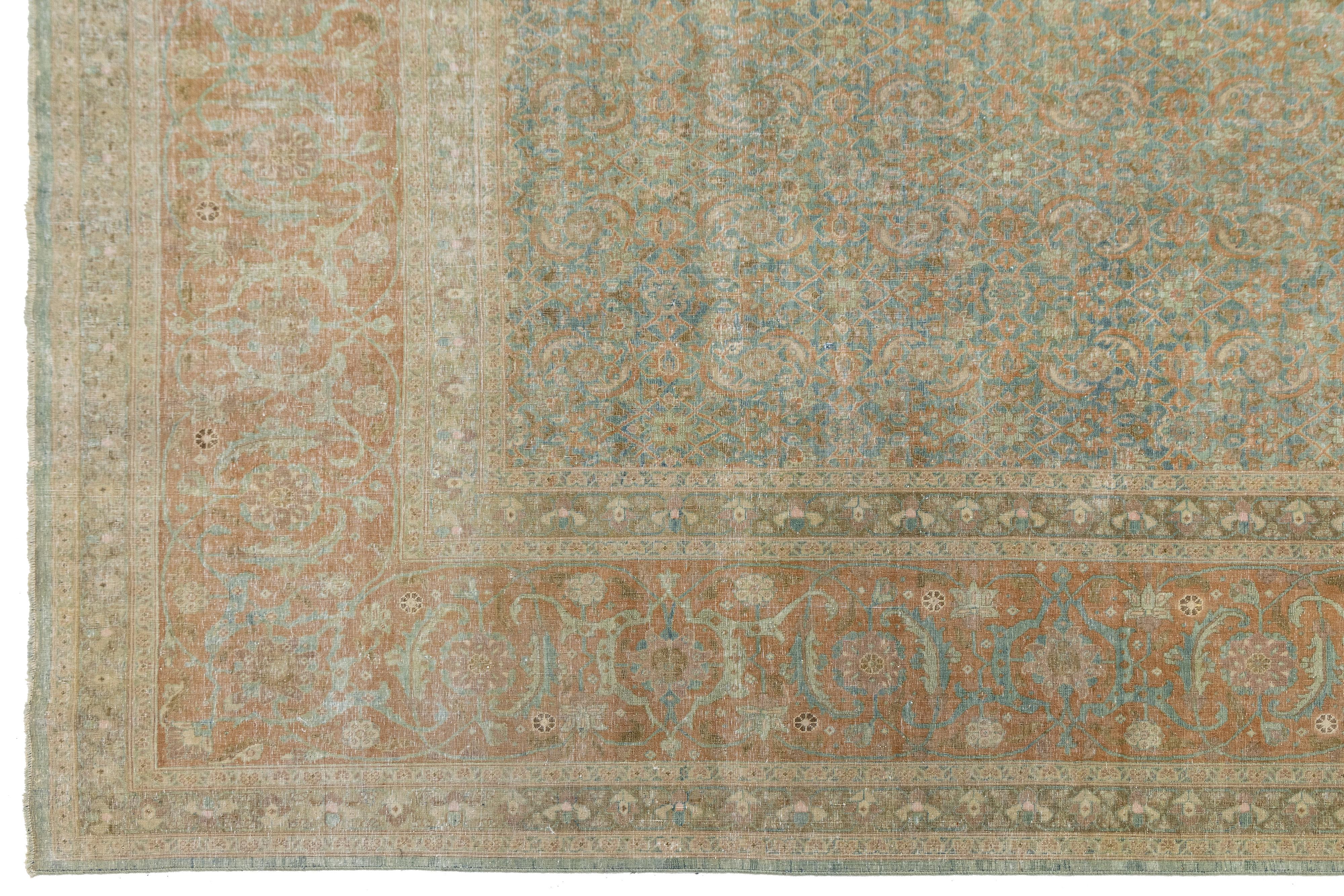 Allover entworfen antike persische Tabriz Wolle Teppich handgefertigt in blau aus den 1900er Jahren im Angebot 3