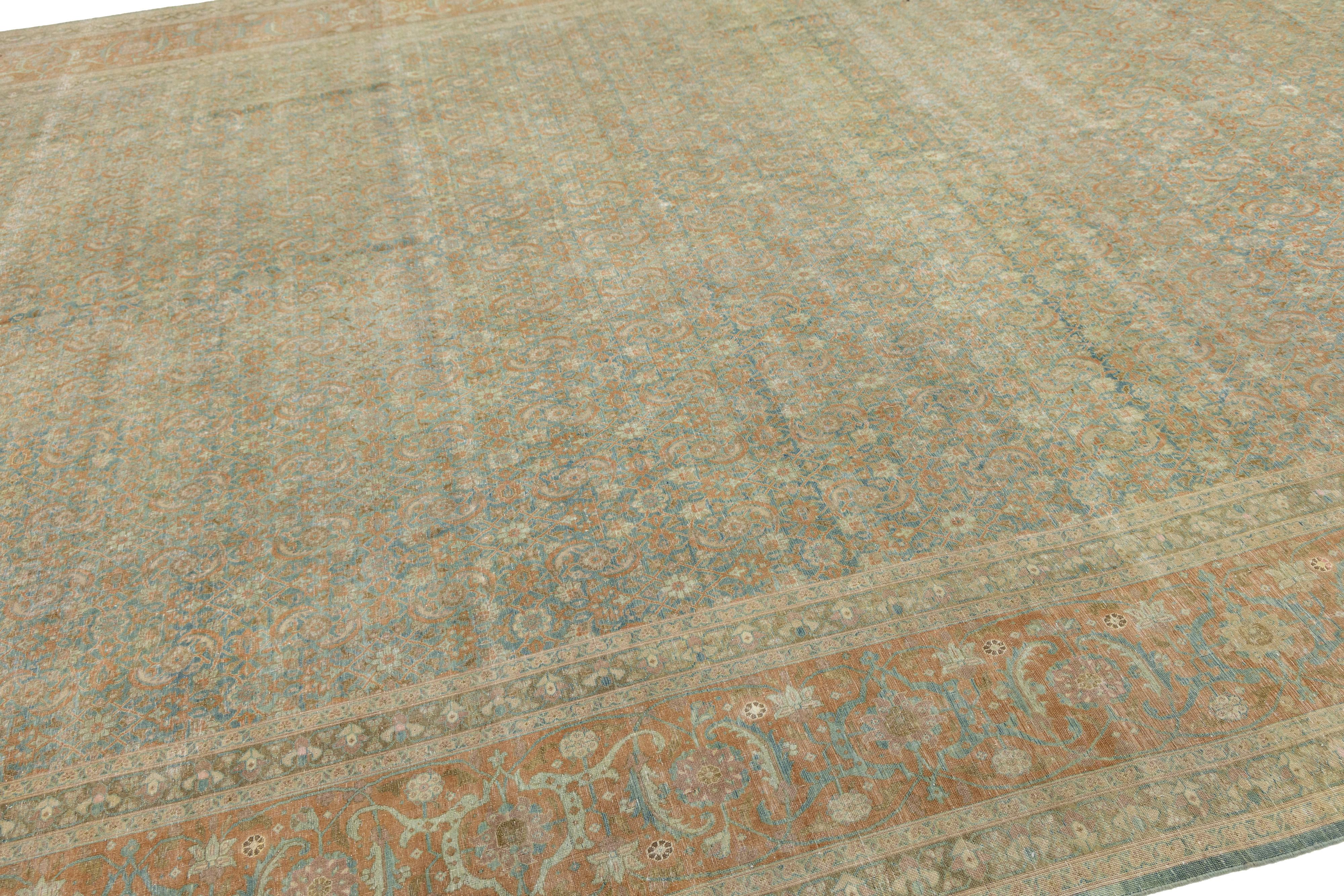 Allover entworfen antike persische Tabriz Wolle Teppich handgefertigt in blau aus den 1900er Jahren im Angebot 4