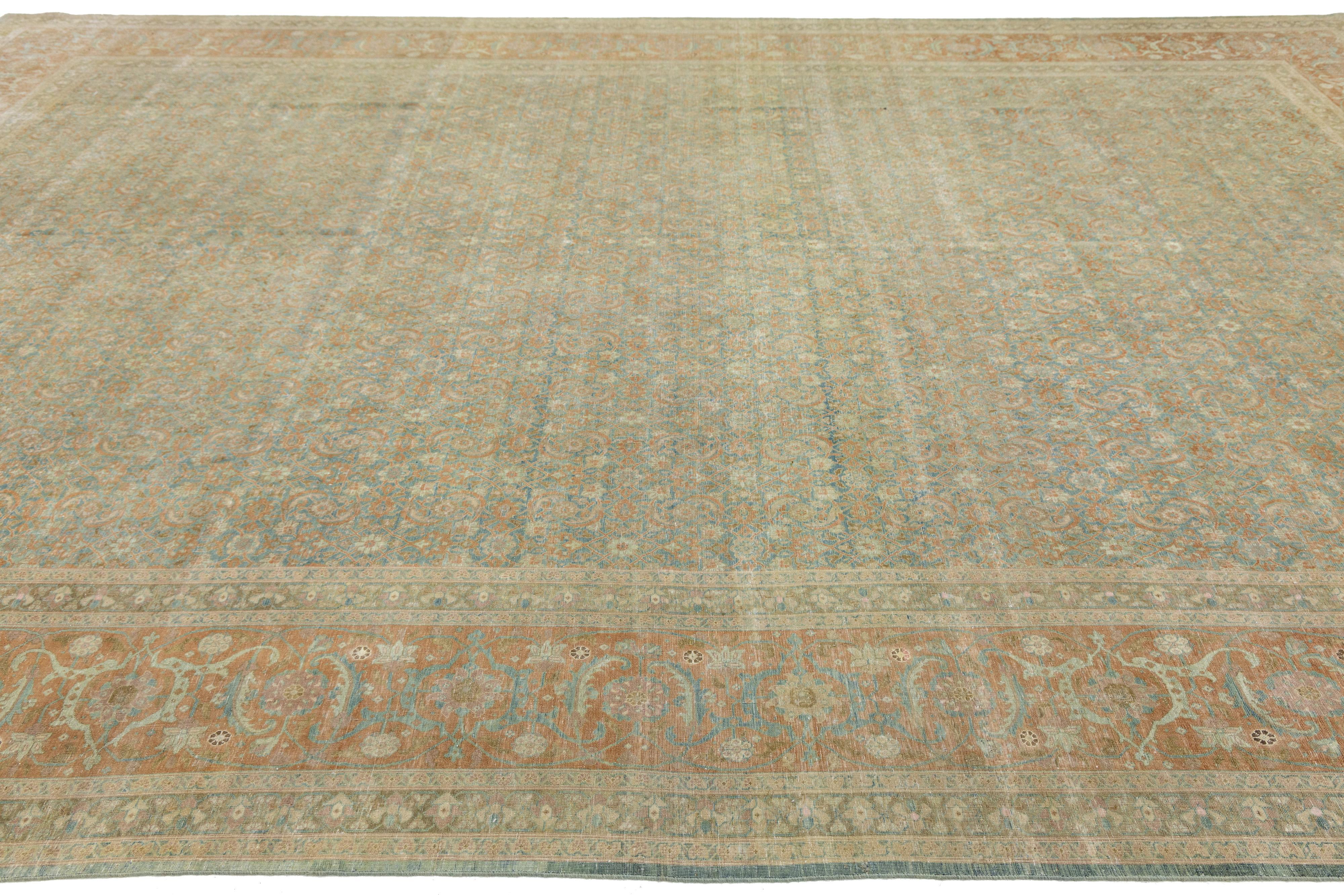 Allover entworfen antike persische Tabriz Wolle Teppich handgefertigt in blau aus den 1900er Jahren (Persisch) im Angebot