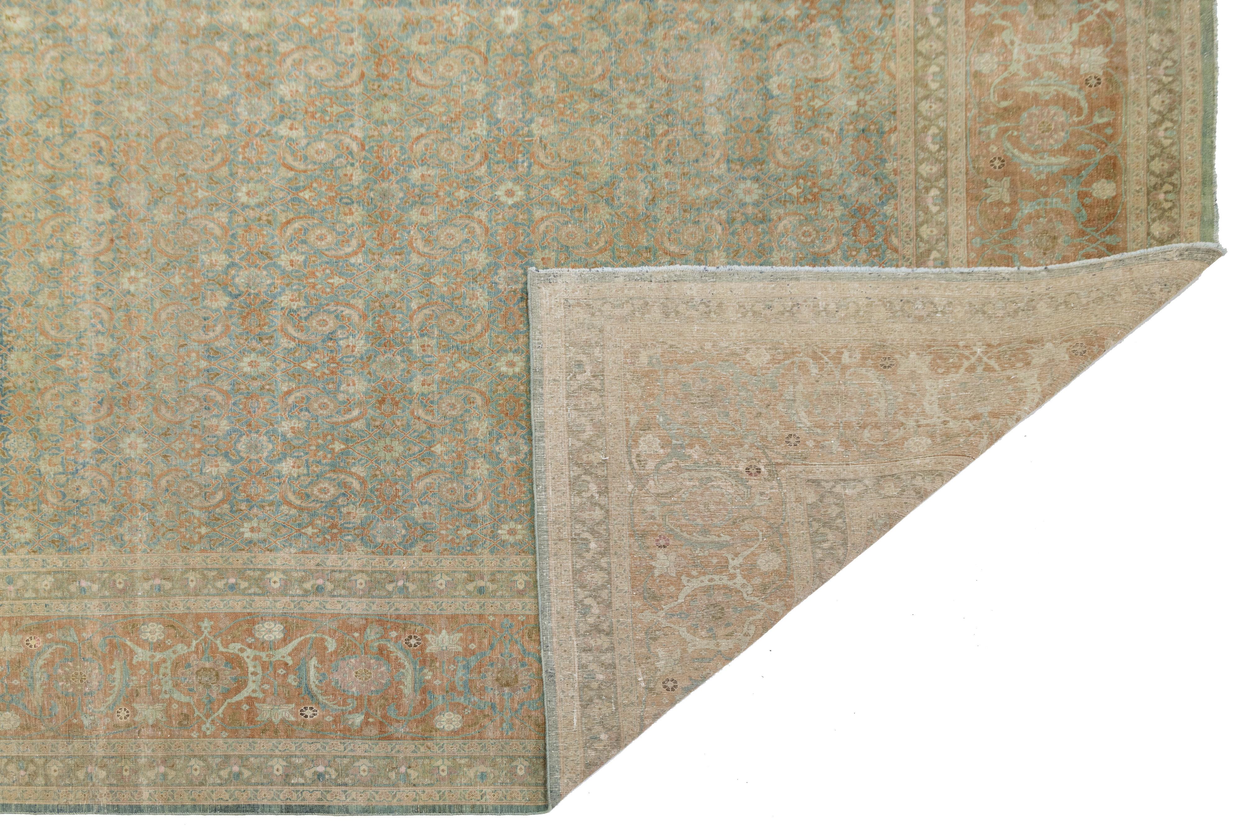 Allover entworfen antike persische Tabriz Wolle Teppich handgefertigt in blau aus den 1900er Jahren im Zustand „Gut“ im Angebot in Norwalk, CT