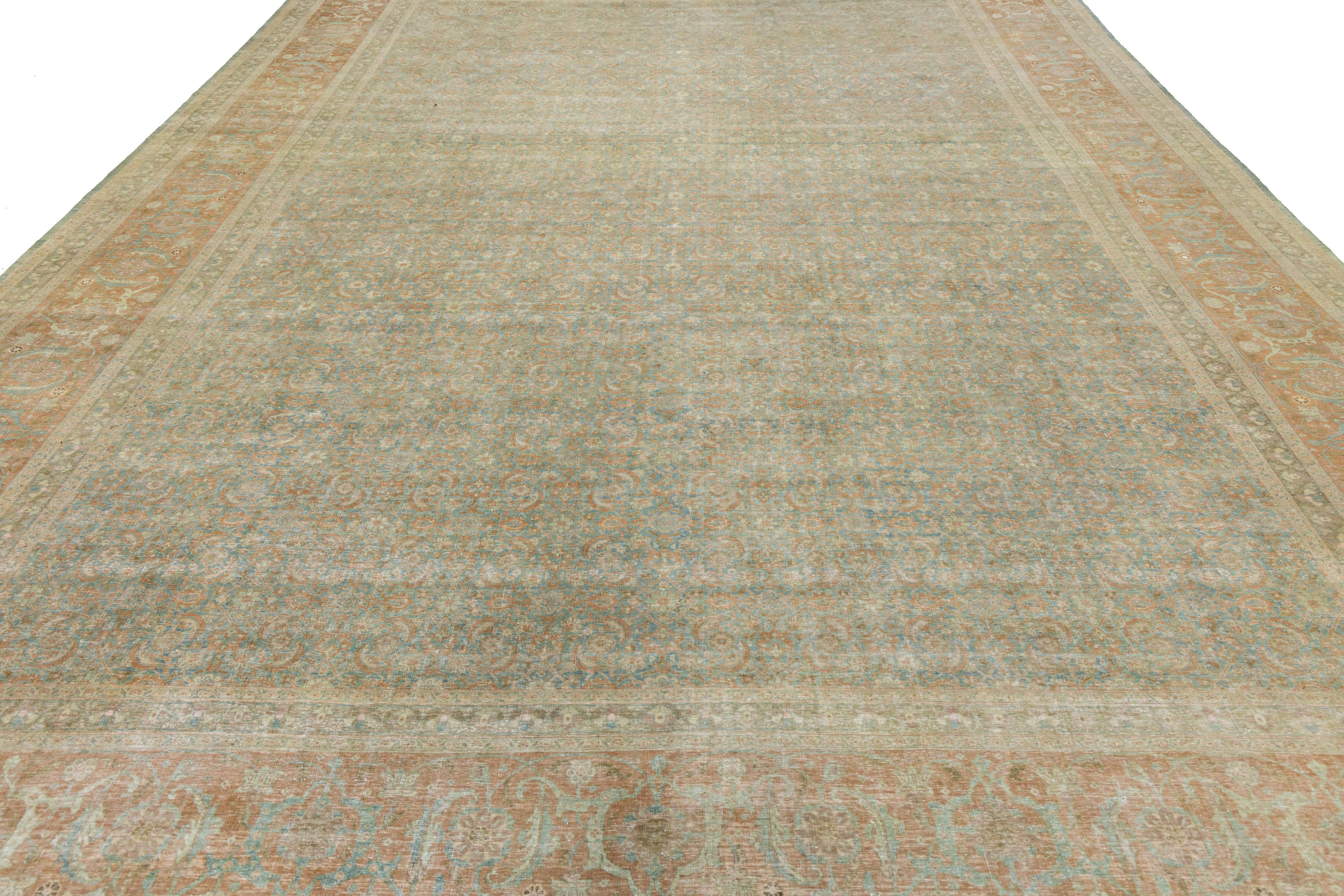 Allover entworfen antike persische Tabriz Wolle Teppich handgefertigt in blau aus den 1900er Jahren im Angebot 2