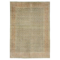 Allover Designed Antique Persian Tabriz Wool Rug Handmade in Blue From The 1900s