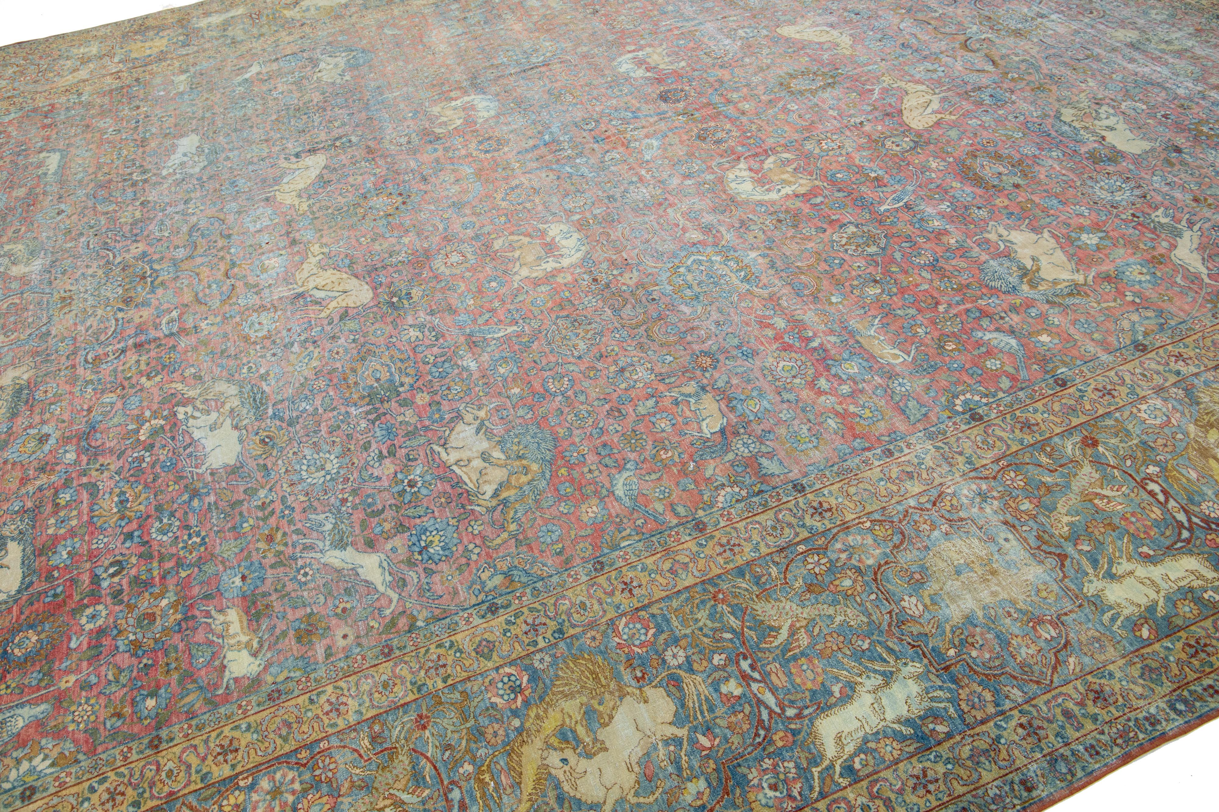 Hand-Knotted Allover Designed Antique Persian Tabriz Wool Rug Handmade IN Red-Rust Color  For Sale