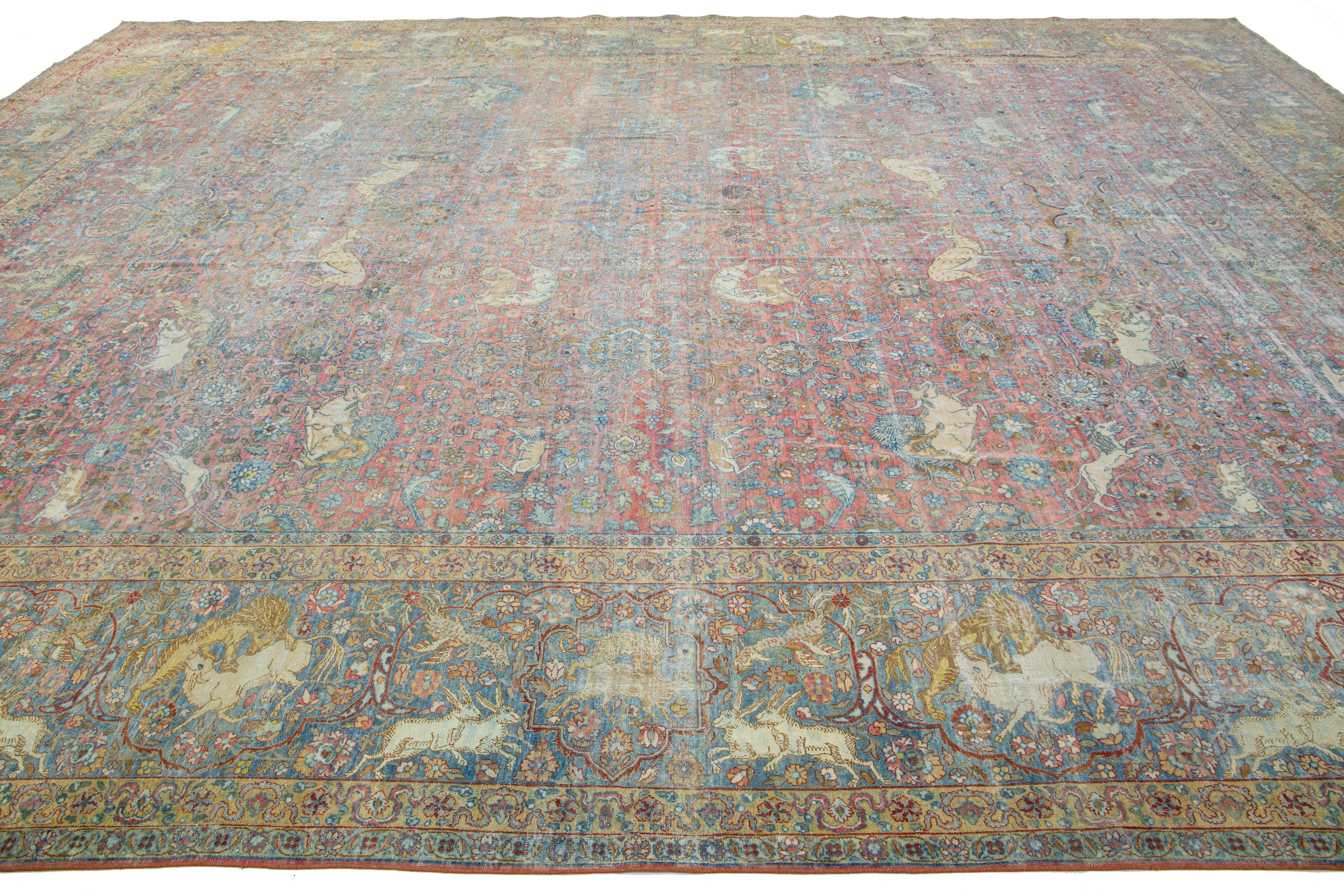 Allover Designed Antique Persian Tabriz Wool Rug Handmade IN Red-Rust Color  In Excellent Condition For Sale In Norwalk, CT