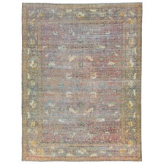 Allover Designed Antique Persian Tabriz Wool Rug Handmade IN Red-Rust Color