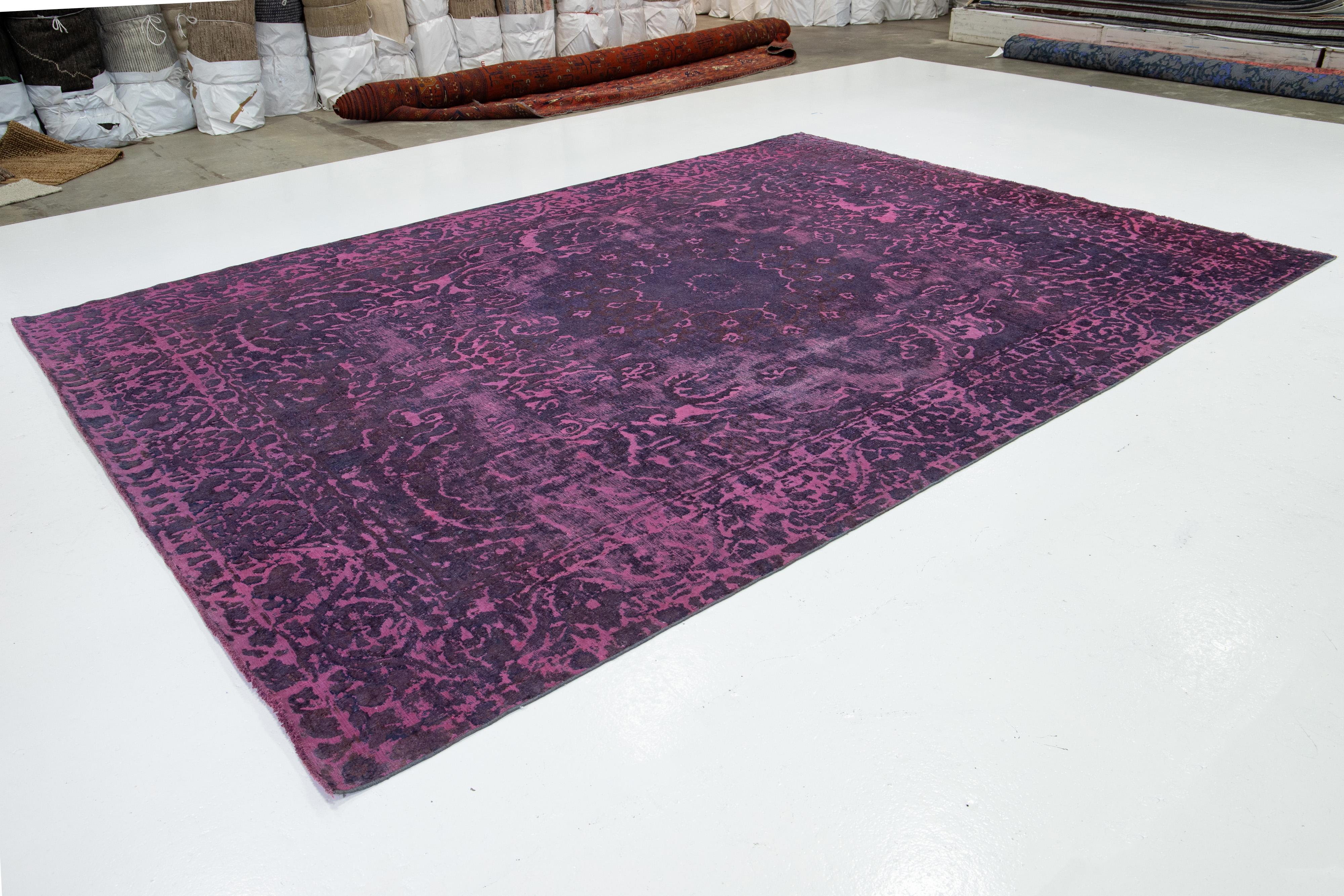 Allover Designed Antique Room size Wool Rug Persian Overdyed In Purple In Good Condition For Sale In Norwalk, CT