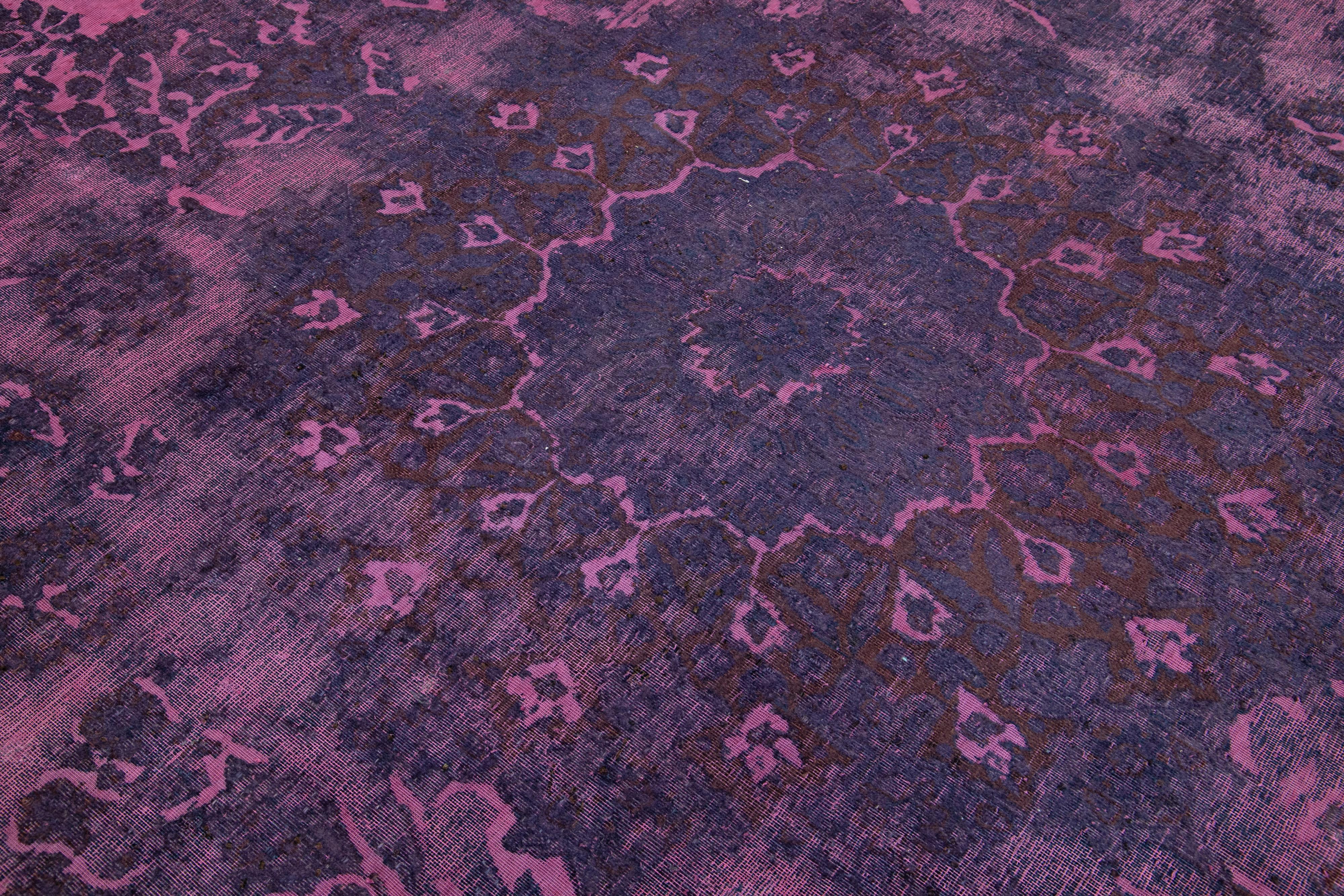 20th Century Allover Designed Antique Room size Wool Rug Persian Overdyed In Purple For Sale