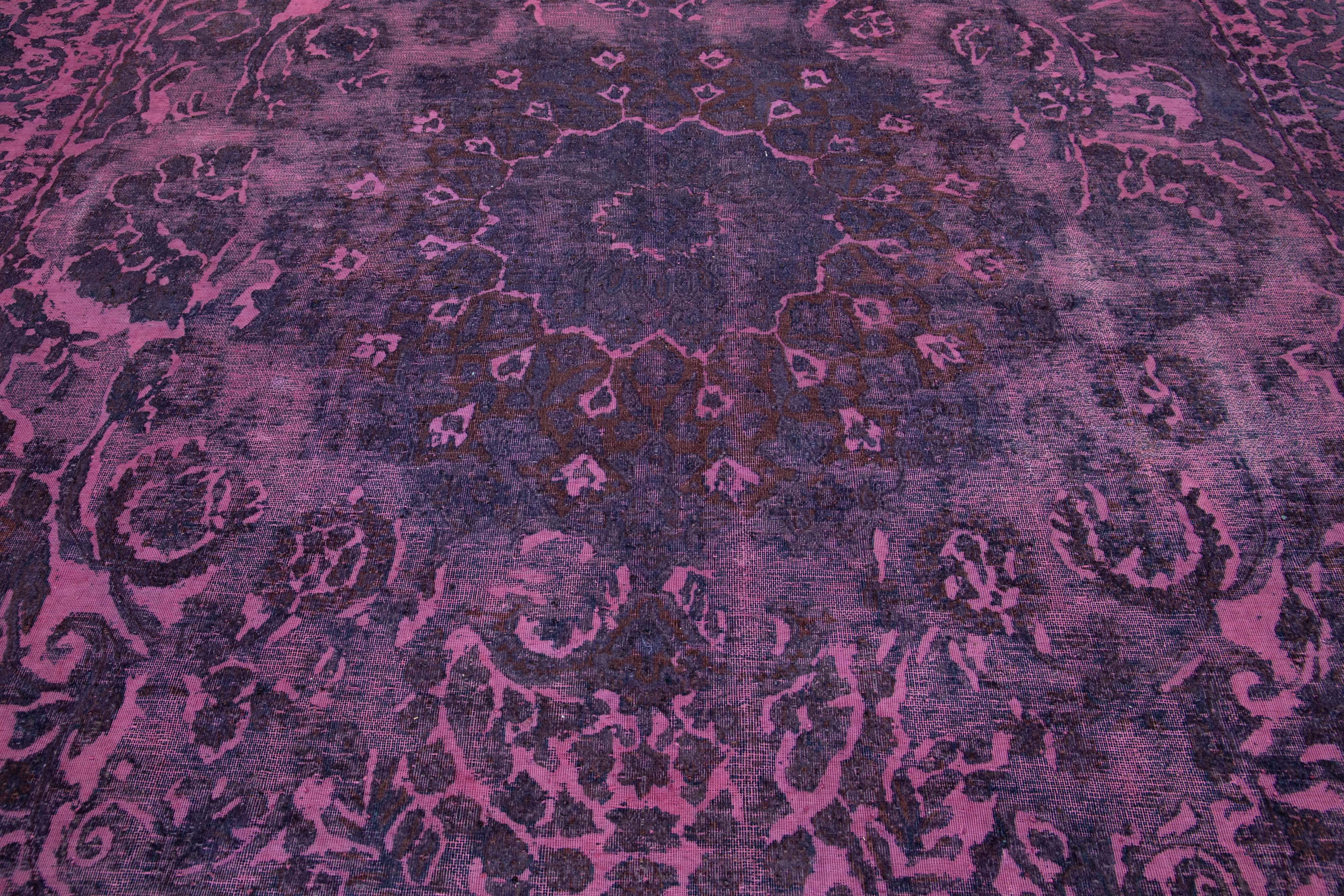 Allover Designed Antique Room size Wool Rug Persian Overdyed In Purple For Sale 1