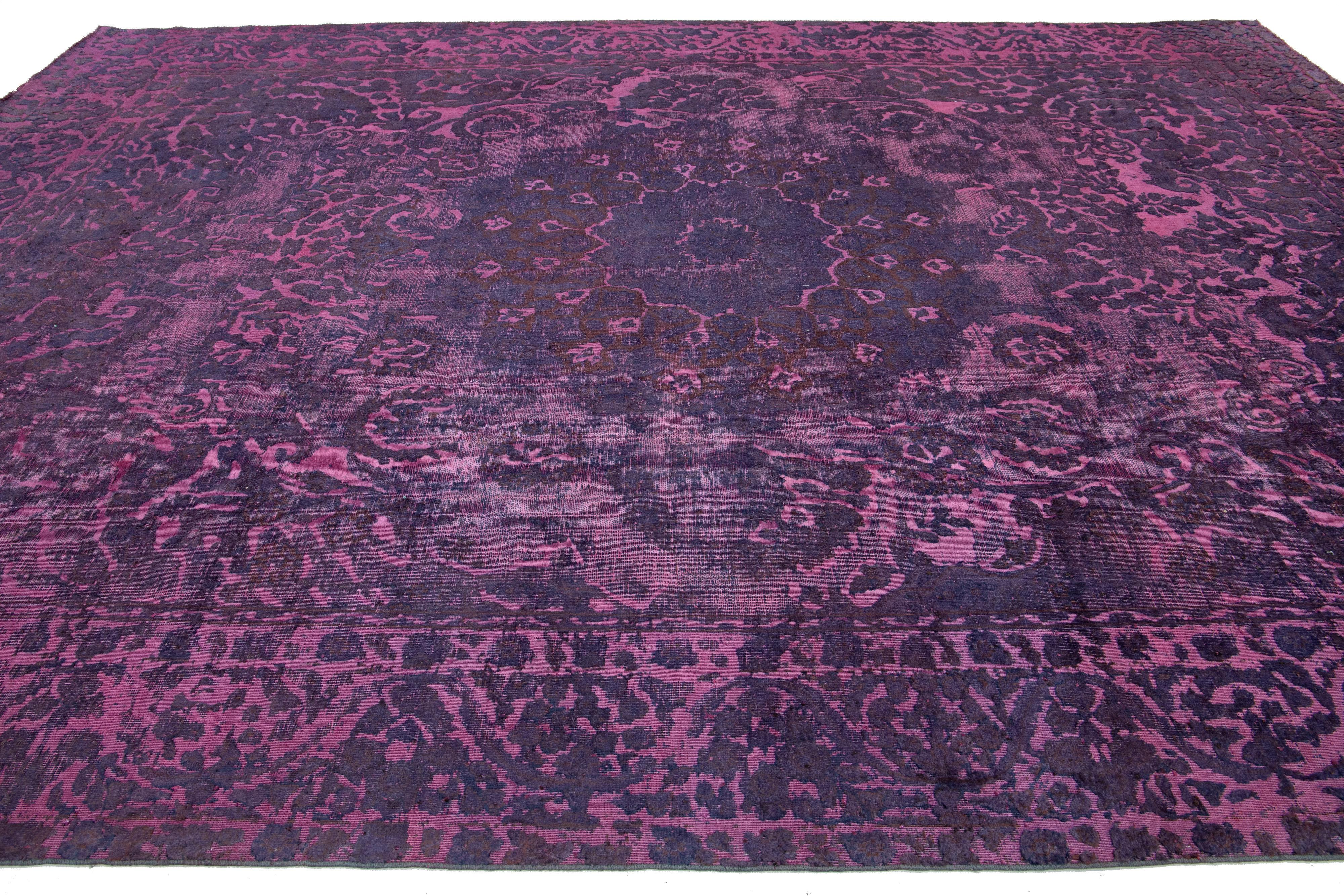 Allover Designed Antique Room size Wool Rug Persian Overdyed In Purple For Sale 3