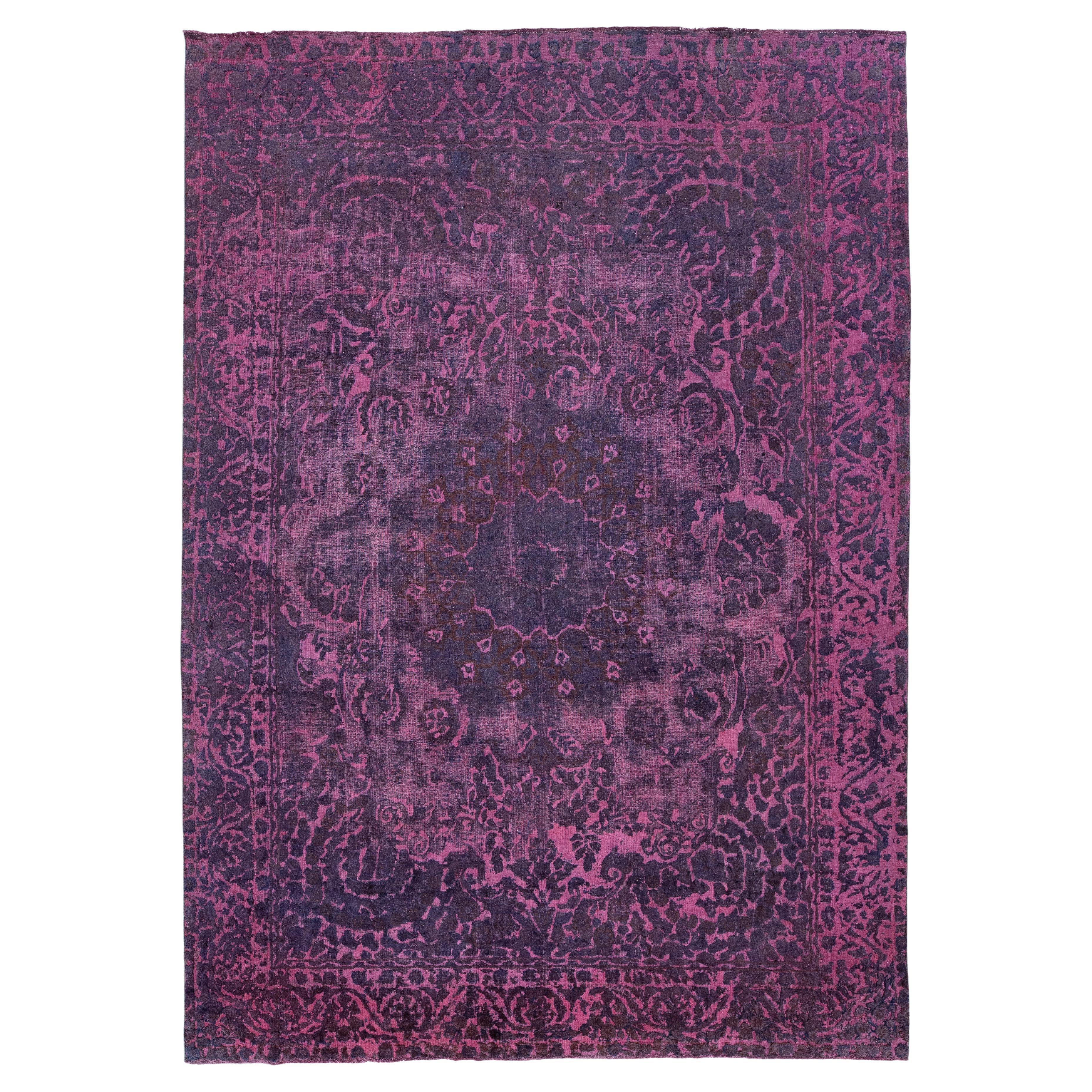 Allover Designed Antique Room size Wool Rug Persian Overdyed In Purple For Sale