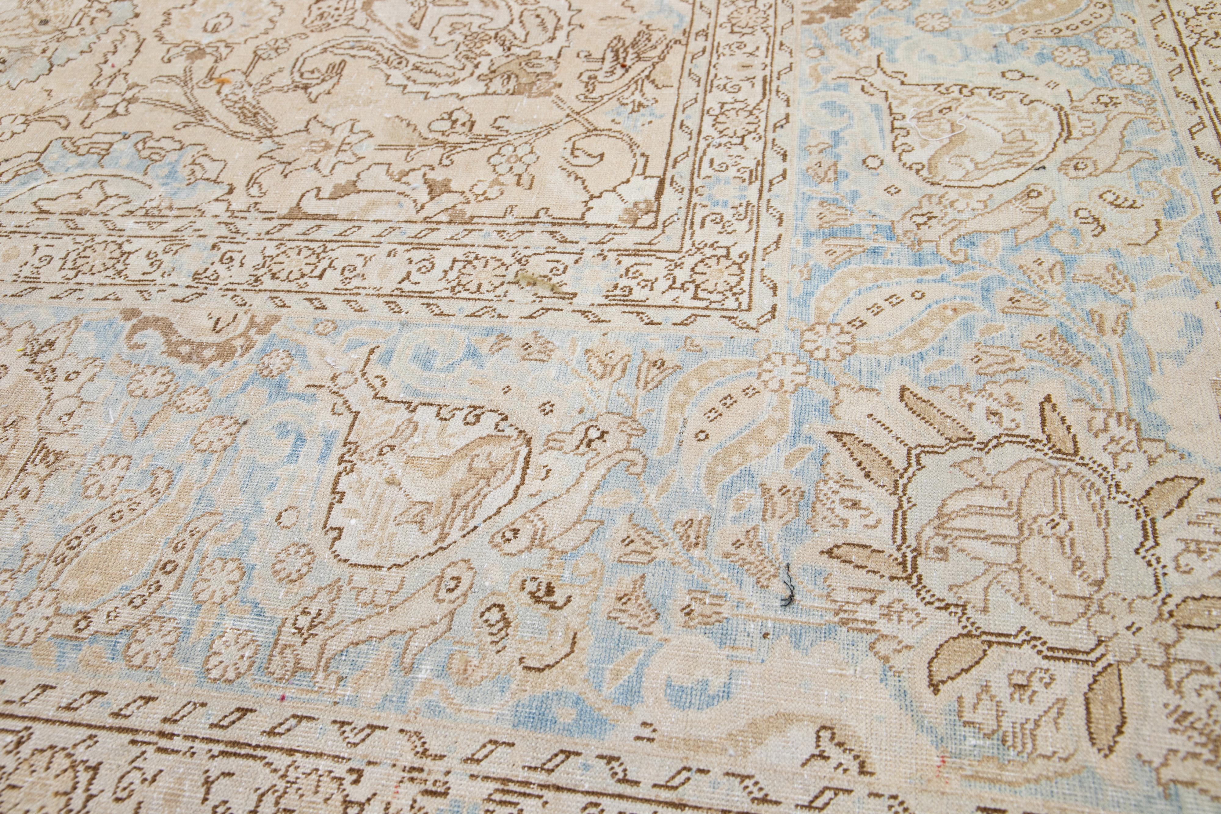 Hand-Knotted Allover Designed Antique Wool Rug Persian Tabriz From 1910s In Beige For Sale