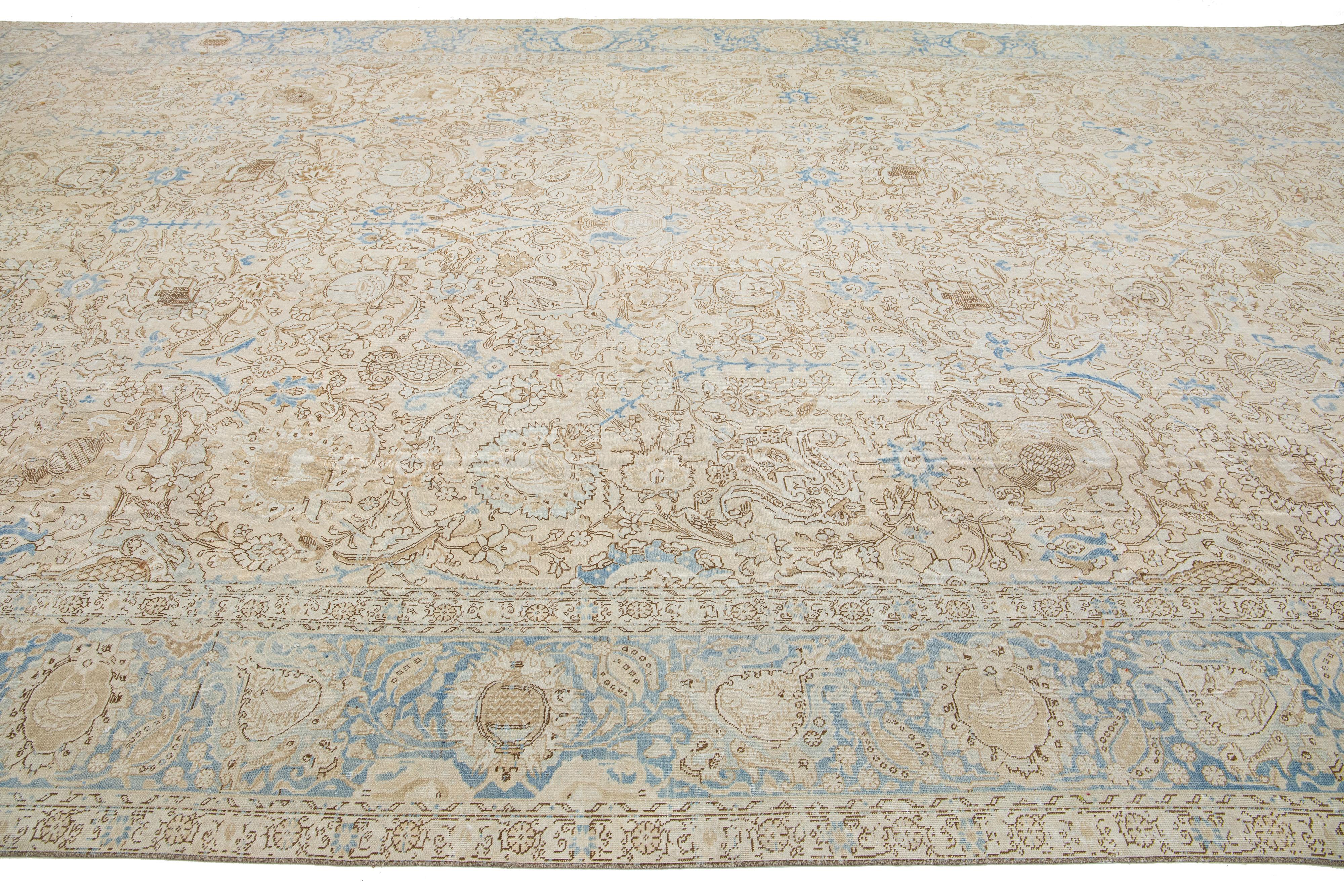 20th Century Allover Designed Antique Wool Rug Persian Tabriz From 1910s In Beige For Sale