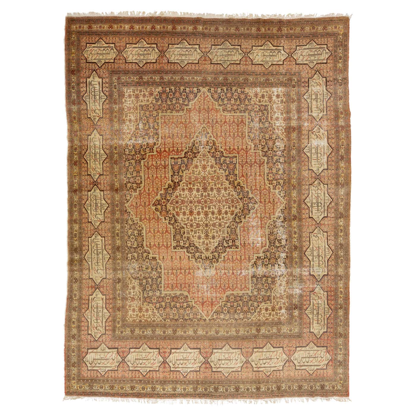Allover Designed Antique Wool Rug Persian Tabriz In Beige 9 x 12 For ...