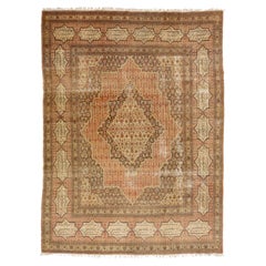 Allover Designed Antique Wool Rug Persian Tabriz In Beige 9 x 12