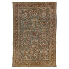 Allover Designed Handmade Mahal Wool Rug In Gray From The 1900s