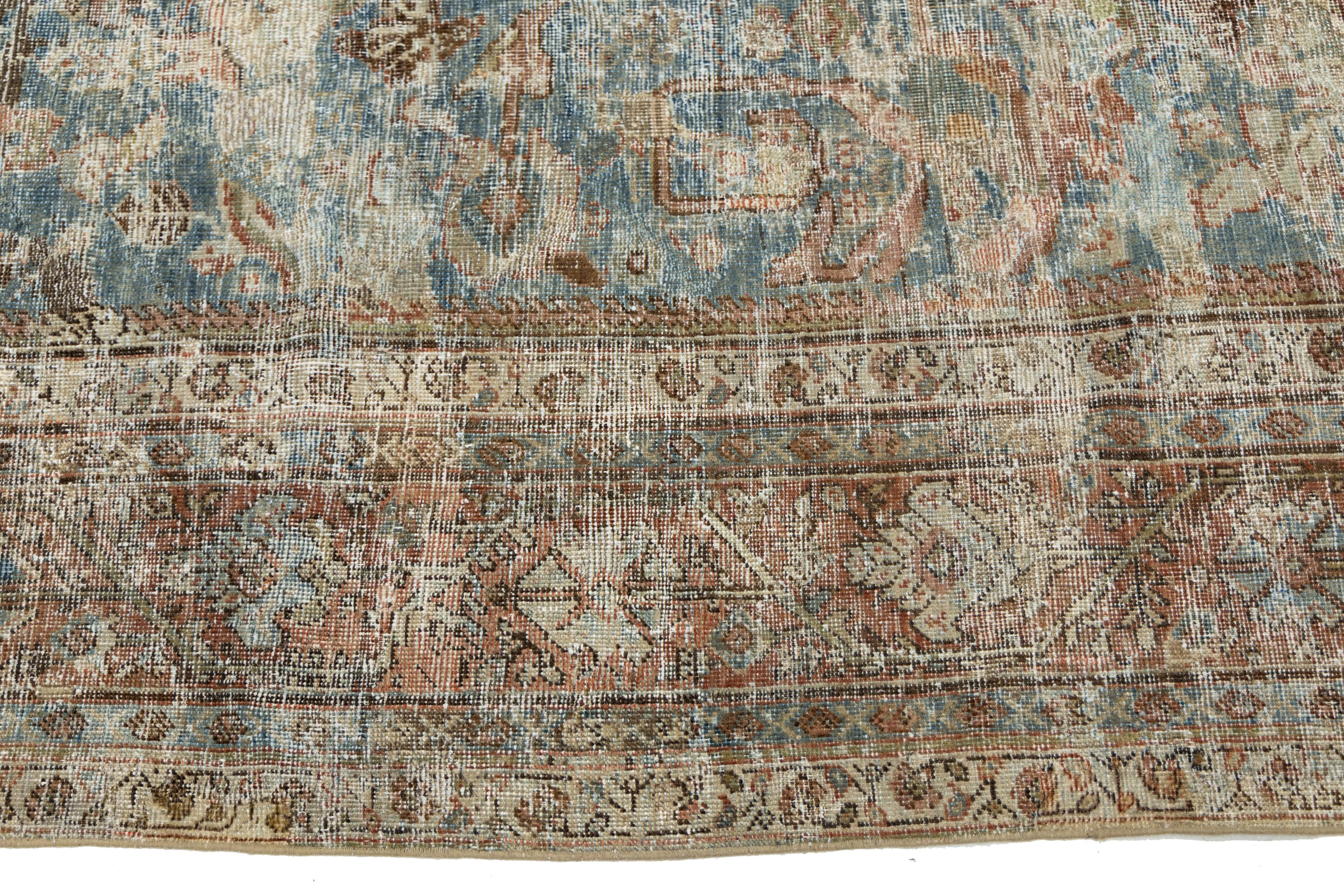 Allover entworfene handgefertigte Mahal Wollteppich in gedämpften Blau aus den 1900er Jahren im Angebot 2