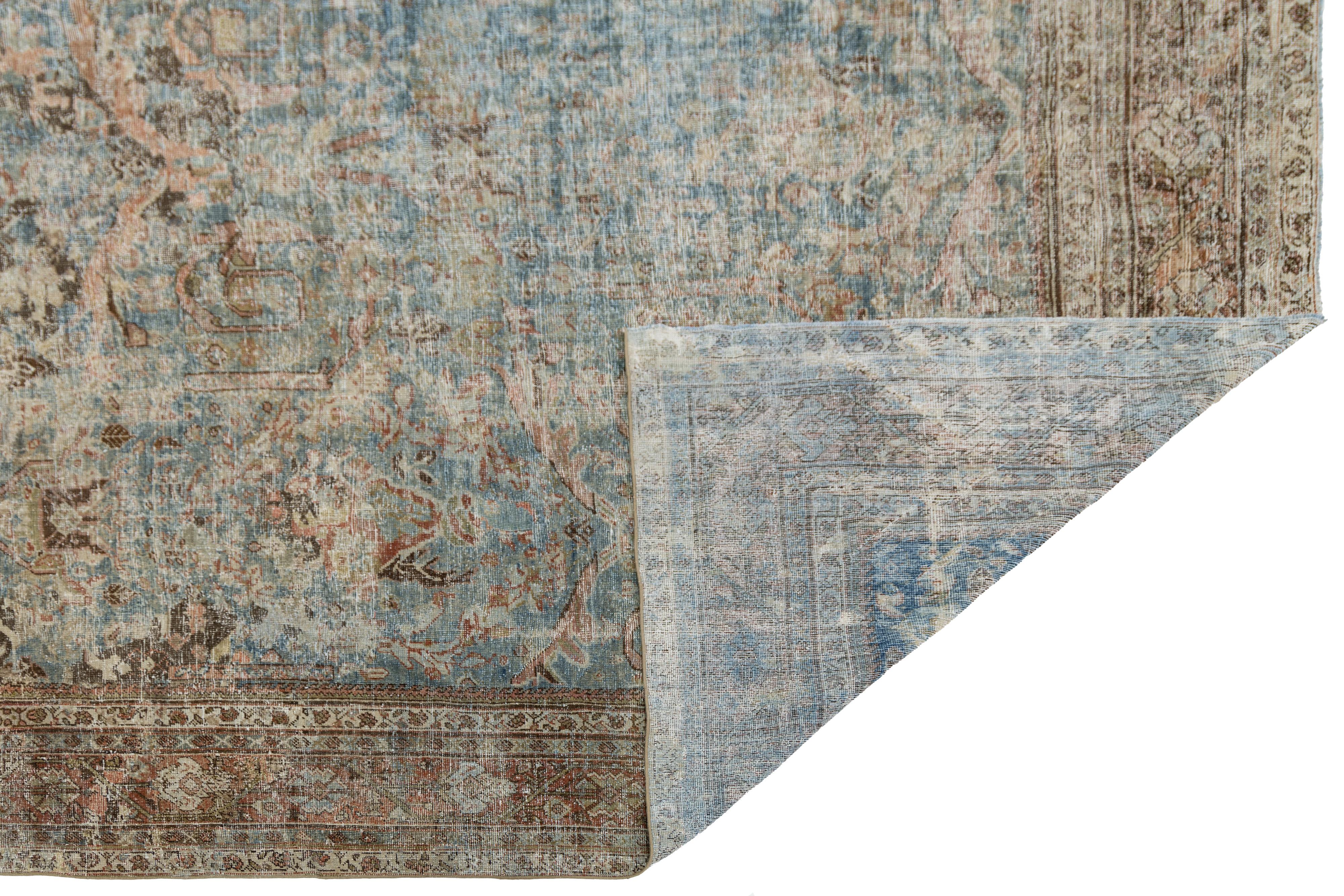 Allover entworfene handgefertigte Mahal Wollteppich in gedämpften Blau aus den 1900er Jahren (Islamisch) im Angebot