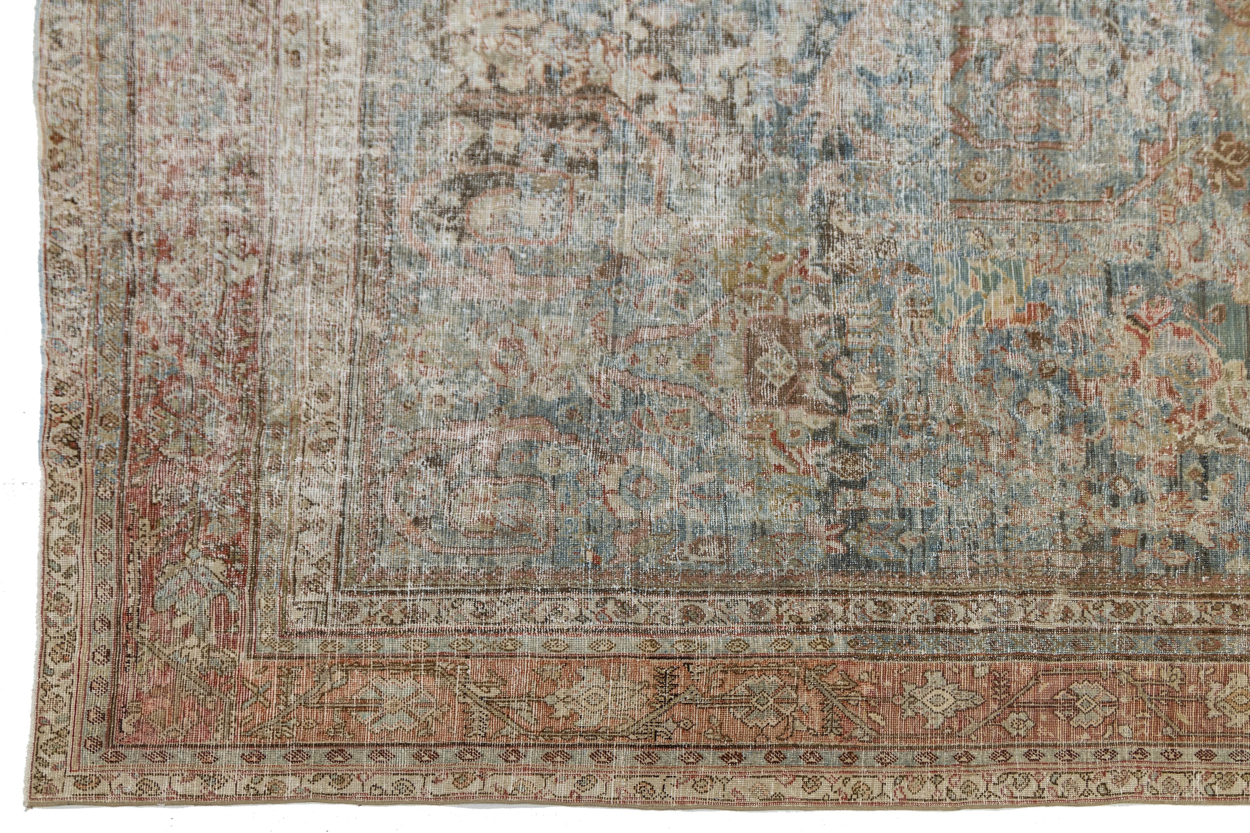 Allover entworfene handgefertigte Mahal Wollteppich in gedämpften Blau aus den 1900er Jahren im Zustand „Hervorragend“ im Angebot in Norwalk, CT