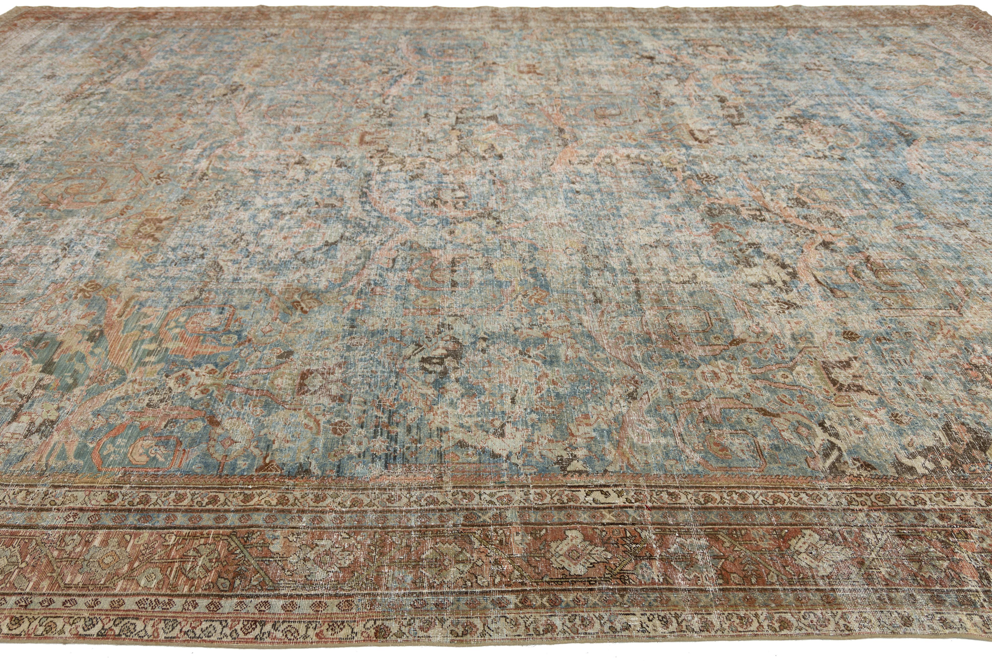 Allover entworfene handgefertigte Mahal Wollteppich in gedämpften Blau aus den 1900er Jahren (20. Jahrhundert) im Angebot