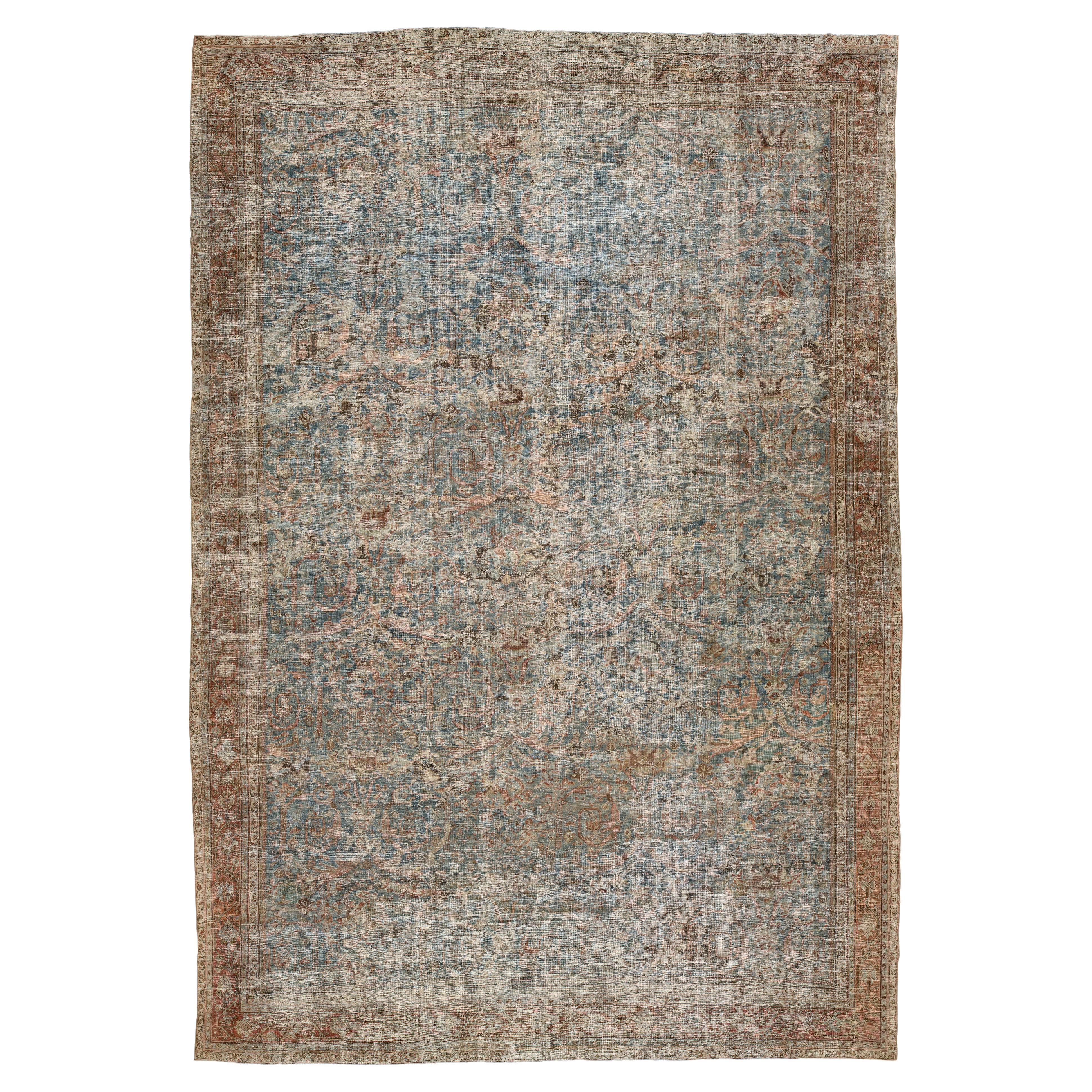 Allover entworfene handgefertigte Mahal Wollteppich in gedämpften Blau aus den 1900er Jahren