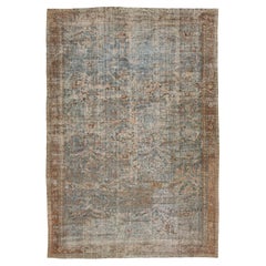 Allover entworfene handgefertigte Mahal Wollteppich in gedämpften Blau aus den 1900er Jahren