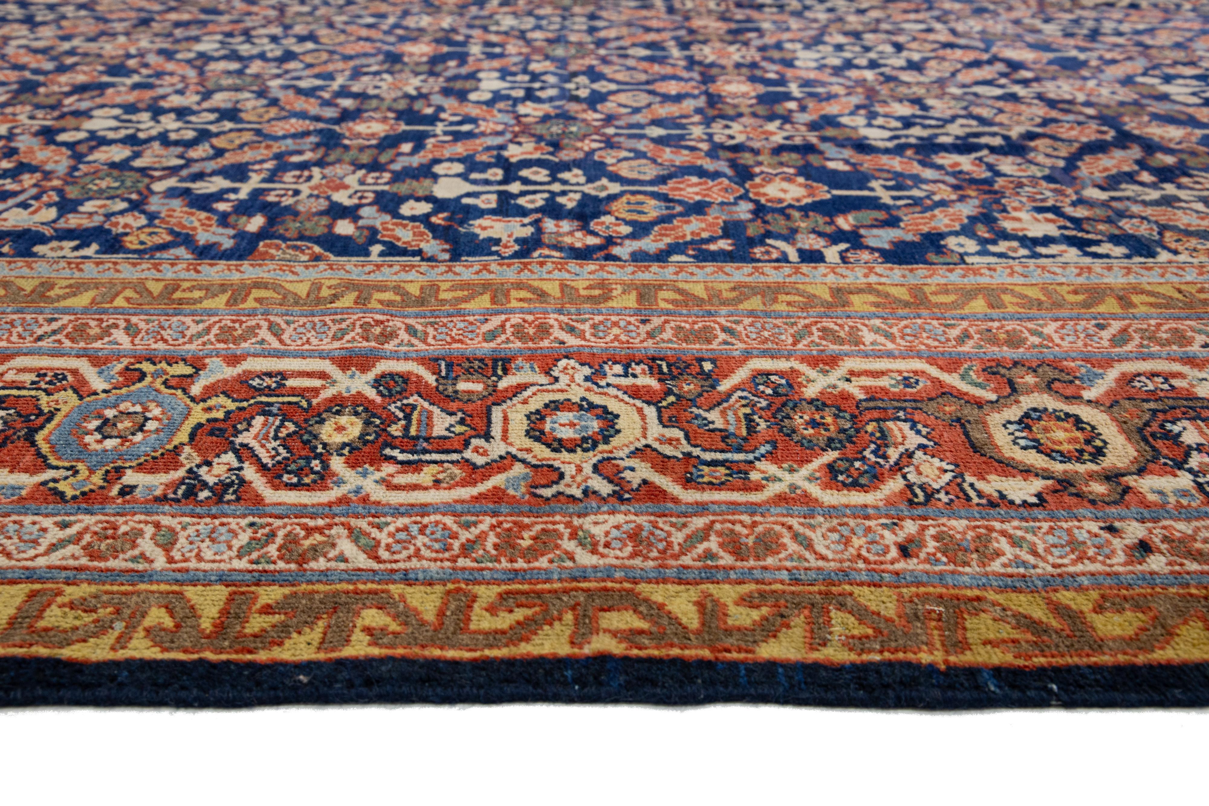 Allover entworfene handgefertigte Mahal Wollteppich in Marineblau aus den 1900er Jahren im Angebot 2