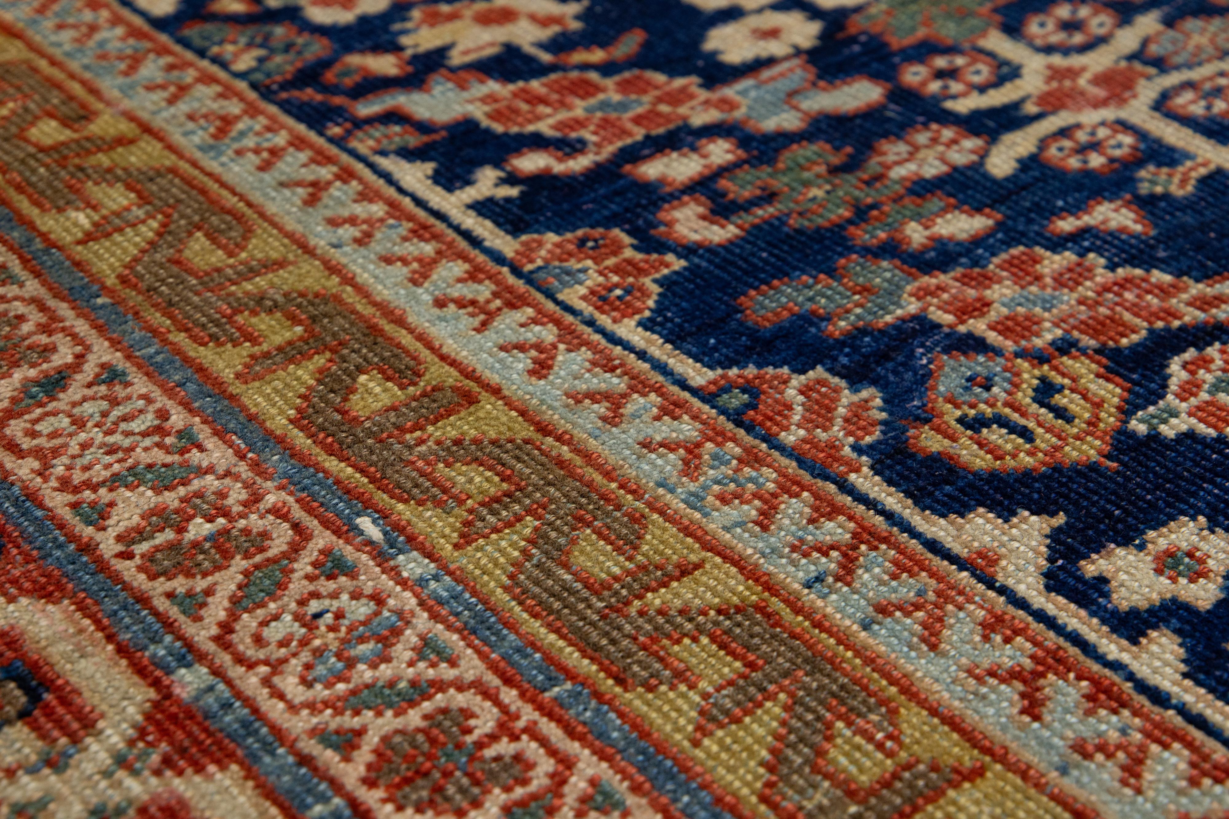 Allover entworfene handgefertigte Mahal Wollteppich in Marineblau aus den 1900er Jahren im Angebot 3
