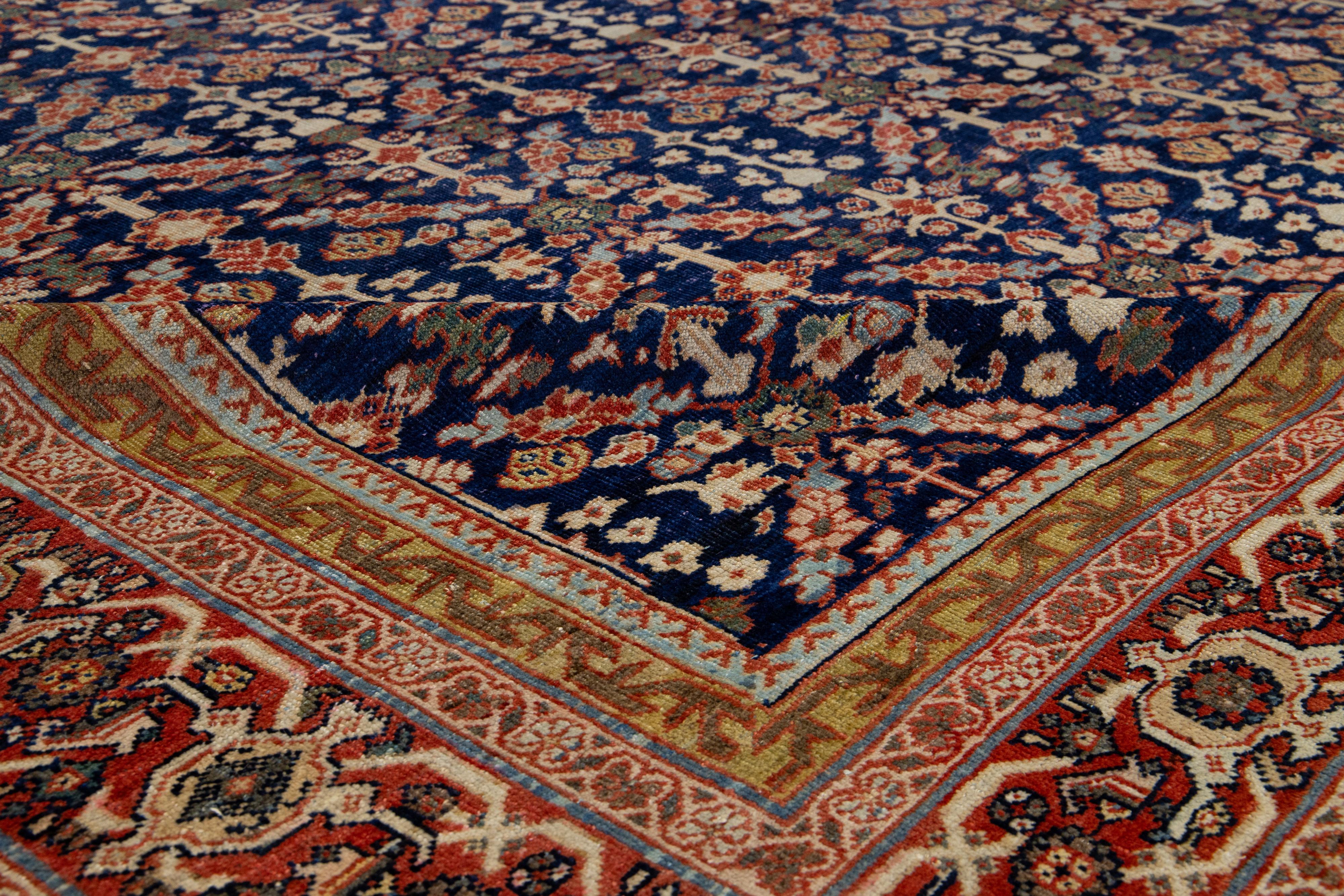 Allover entworfene handgefertigte Mahal Wollteppich in Marineblau aus den 1900er Jahren (Handgeknüpft) im Angebot