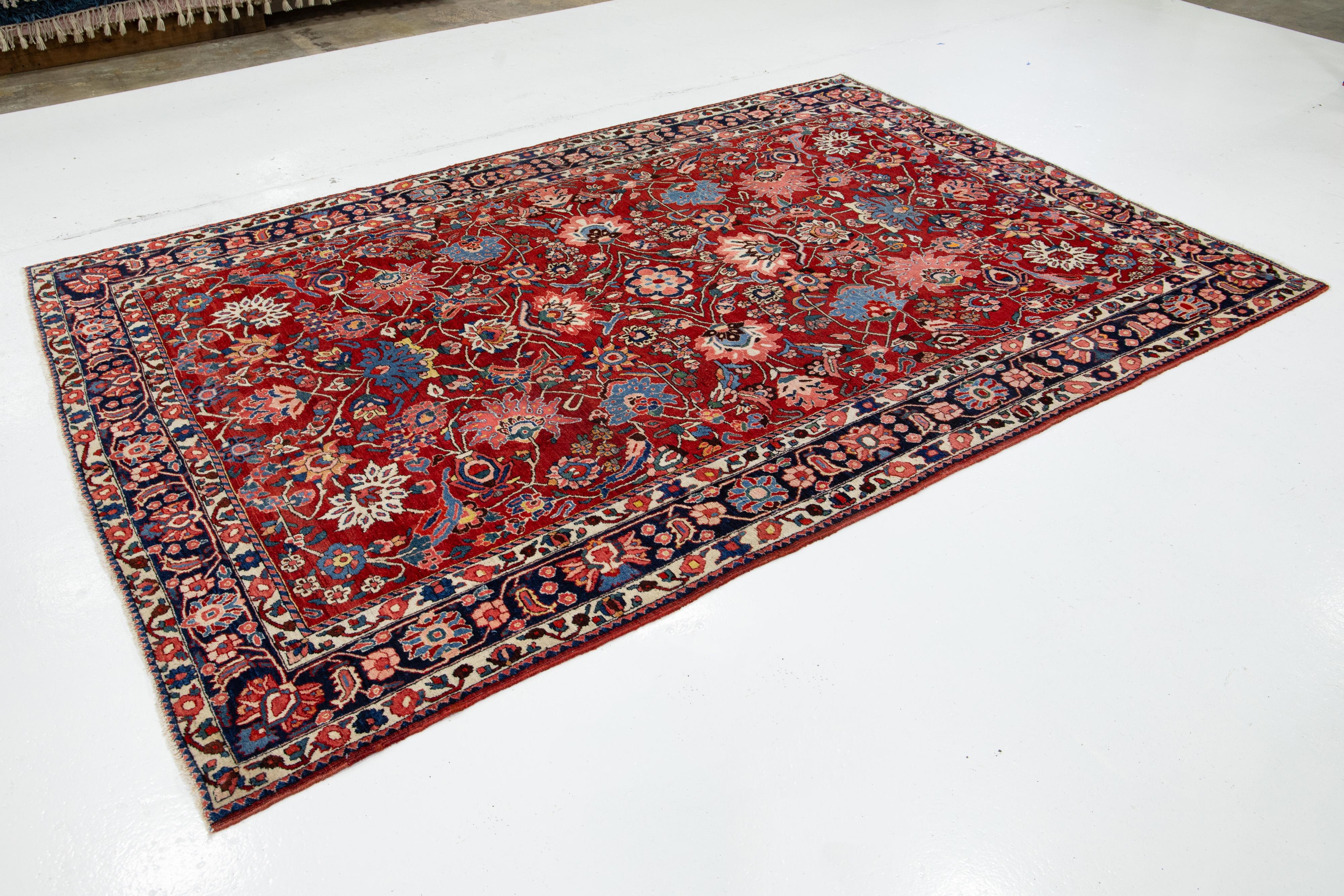 Islamic Allover Designed Handmade Mahal Wool Rug In Red For Sale
