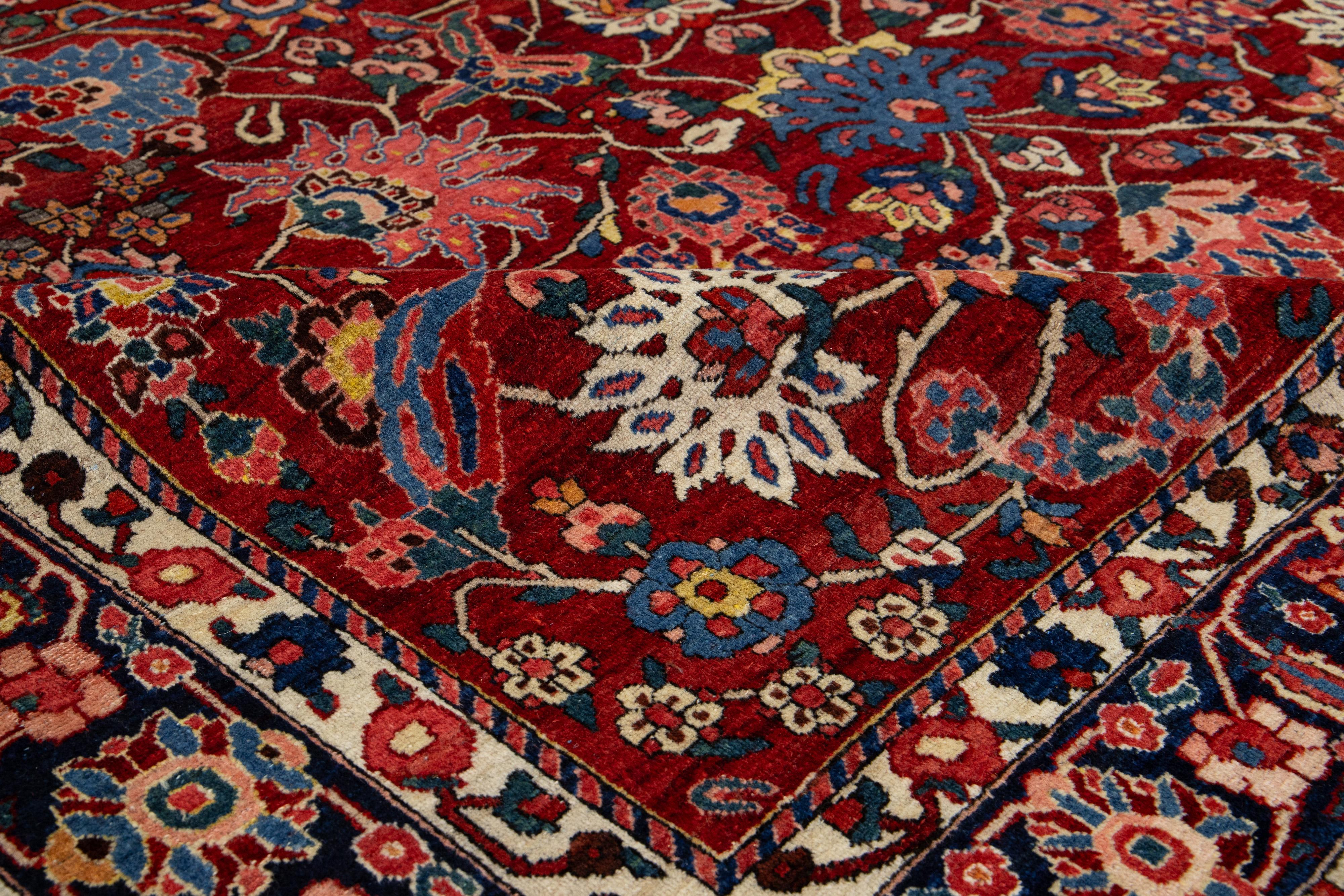 Persian Allover Designed Handmade Mahal Wool Rug In Red For Sale