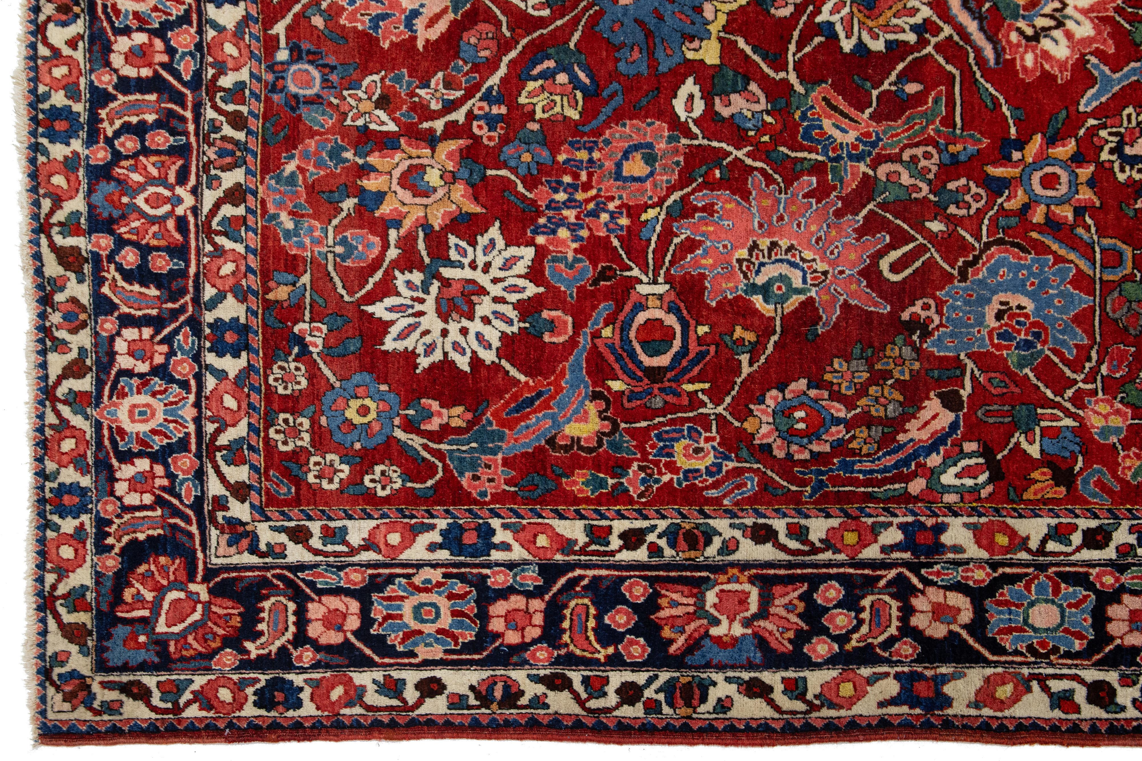 20th Century Allover Designed Handmade Mahal Wool Rug In Red For Sale