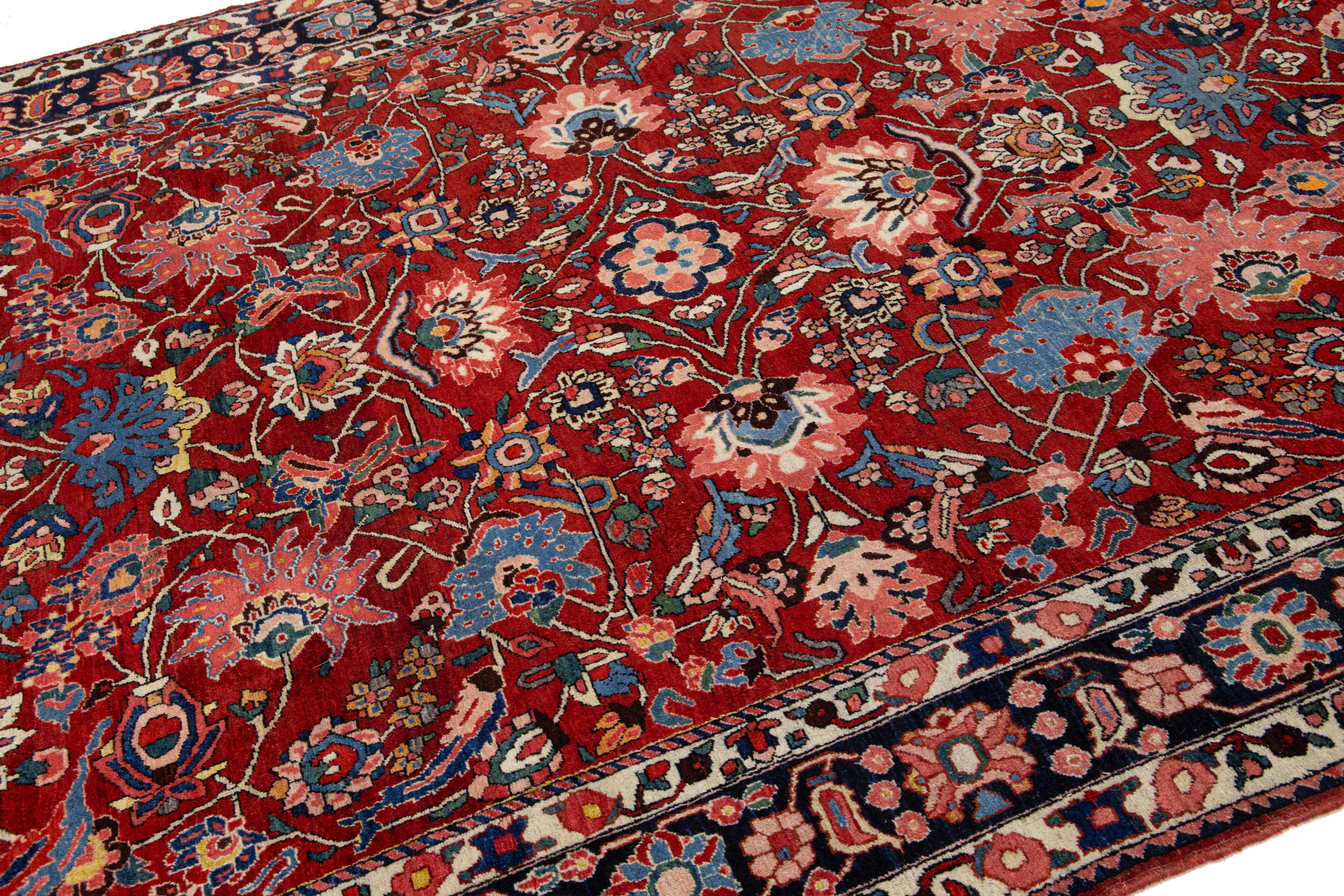 Allover Designed Handmade Mahal Wool Rug In Red For Sale 2