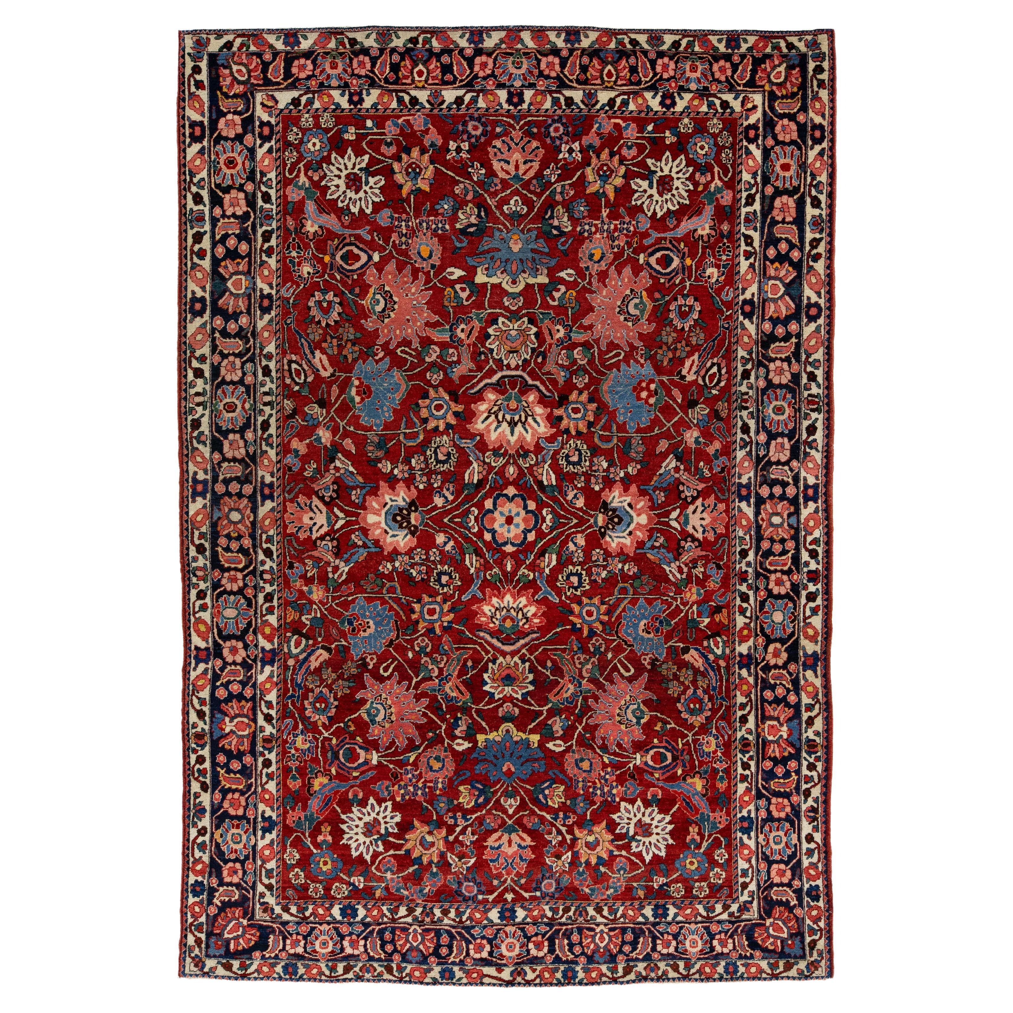 Allover Designed Handmade Mahal Wool Rug In Red For Sale