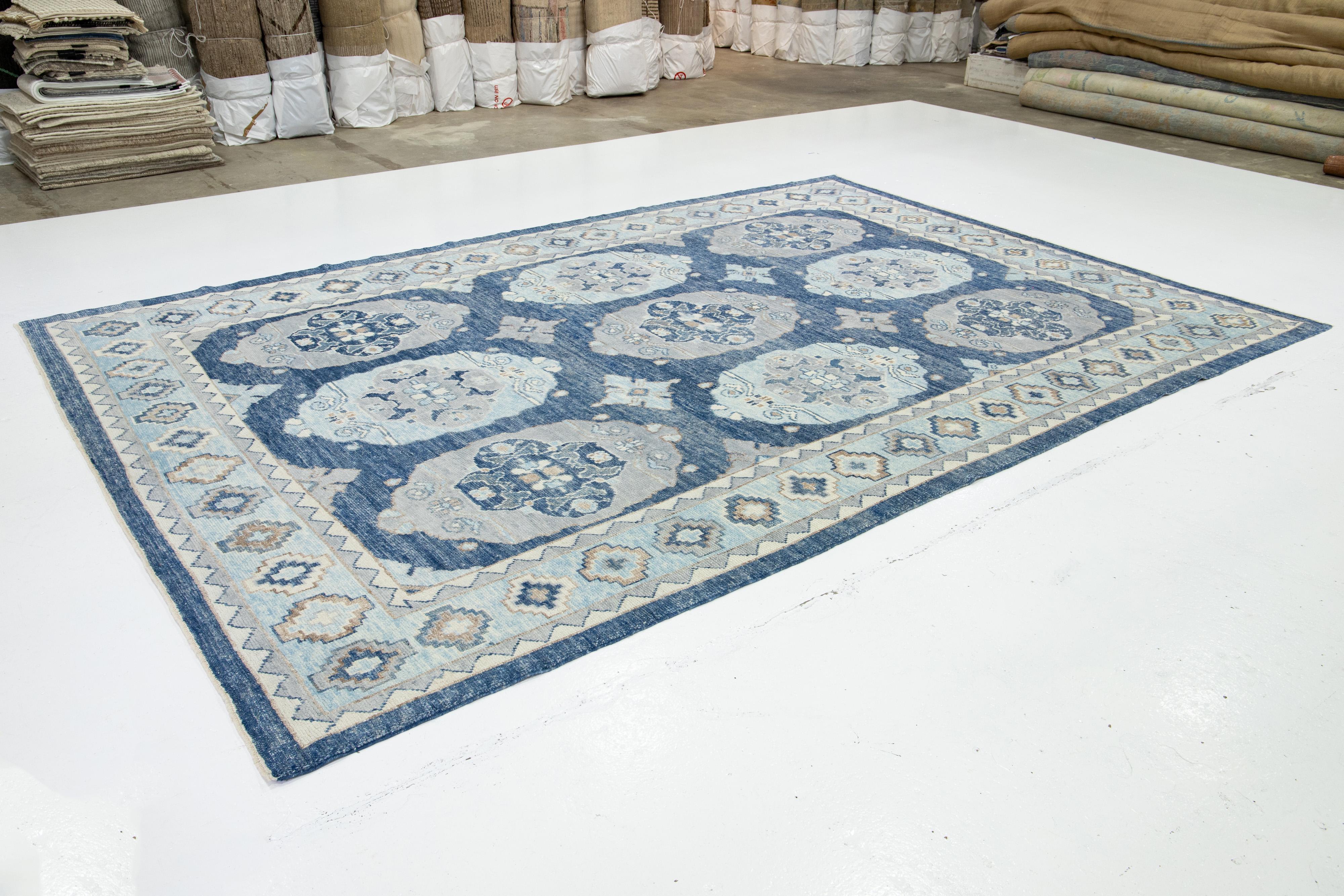 Contemporary Allover Designed Modern Wool Rug Turkish Oushak In Blue For Sale
