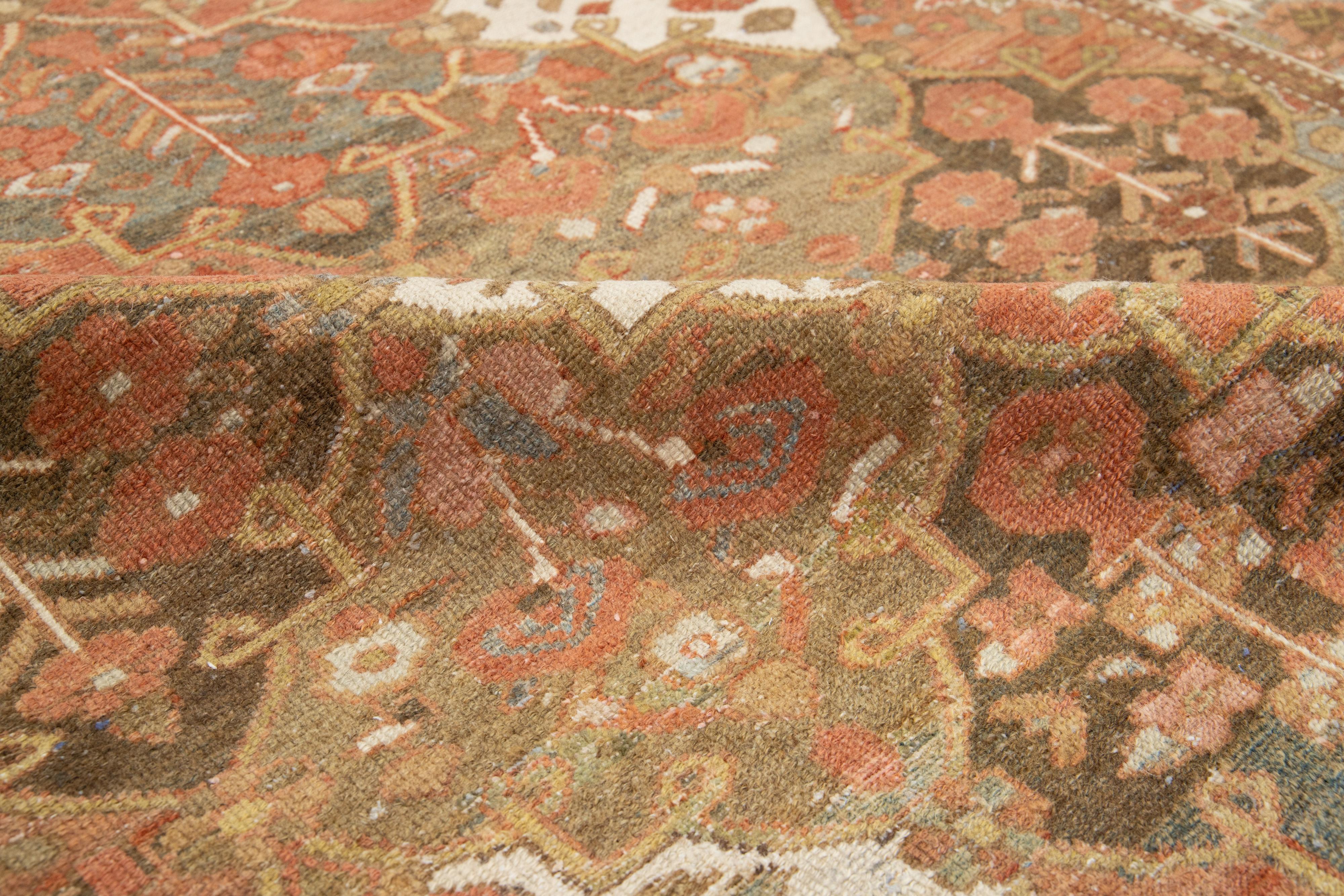 Hand-Knotted Allover Designed Persian Bakhtiari Wool Rug In Terracotta For Sale