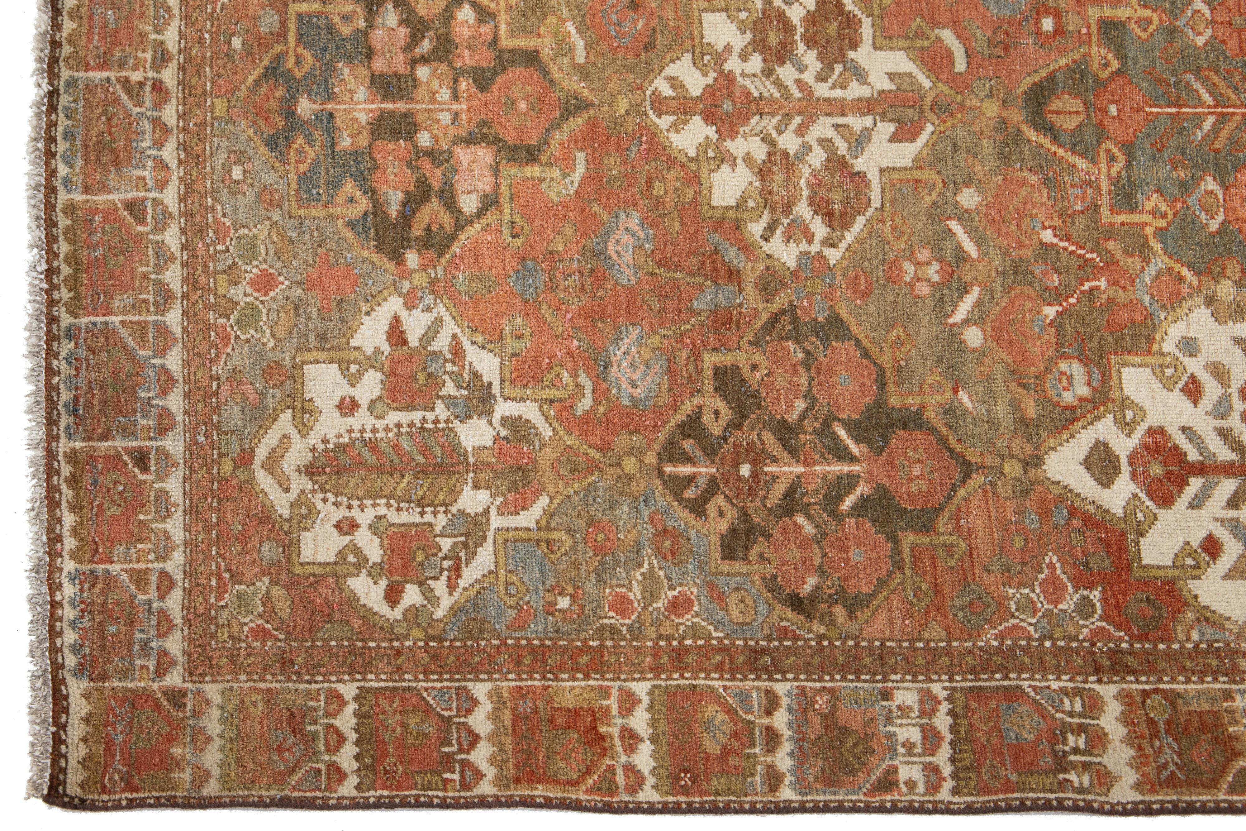Allover Designed Persian Bakhtiari Wool Rug In Terracotta For Sale 2