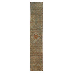 Allover Floral Antique Malayer Wool Runner In Blue and Orange