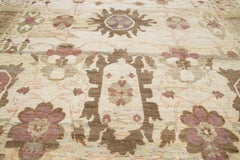 Allover Floral Contemporary Oushak style Handmade Wool Rug In Beige