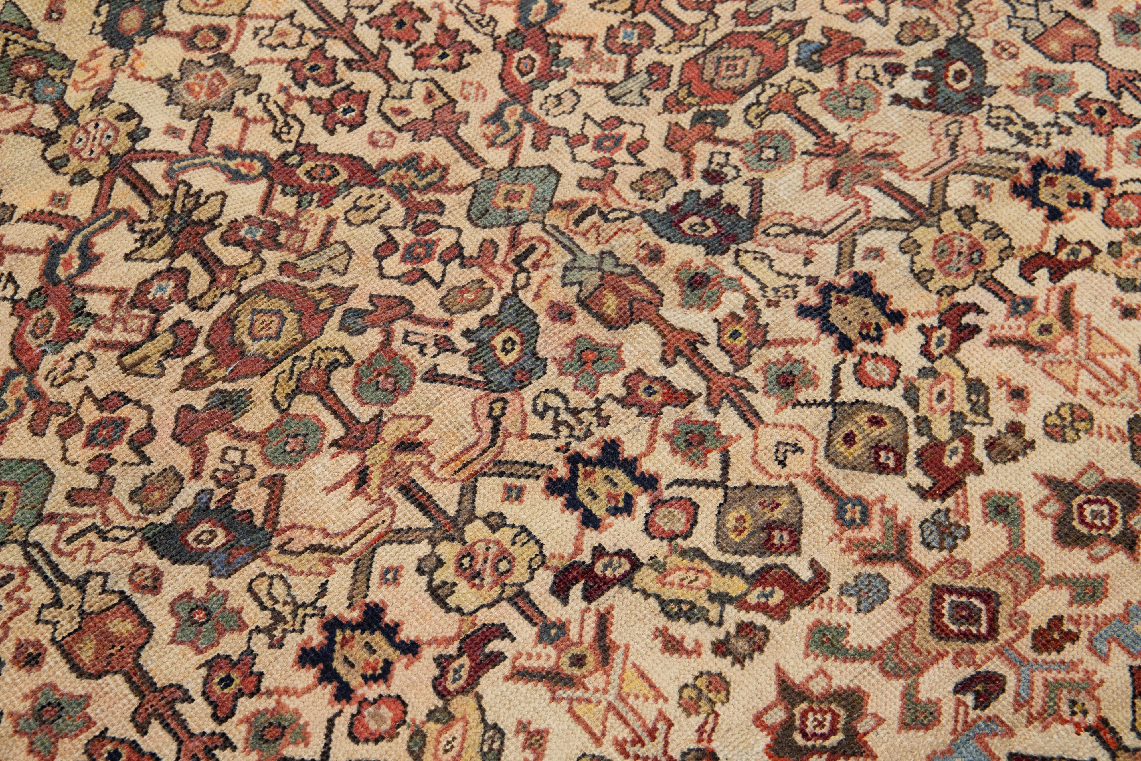 Allover Floral Designed Handmade Mahal Wolle Teppich in Beige aus den 1920er Jahren im Angebot 3