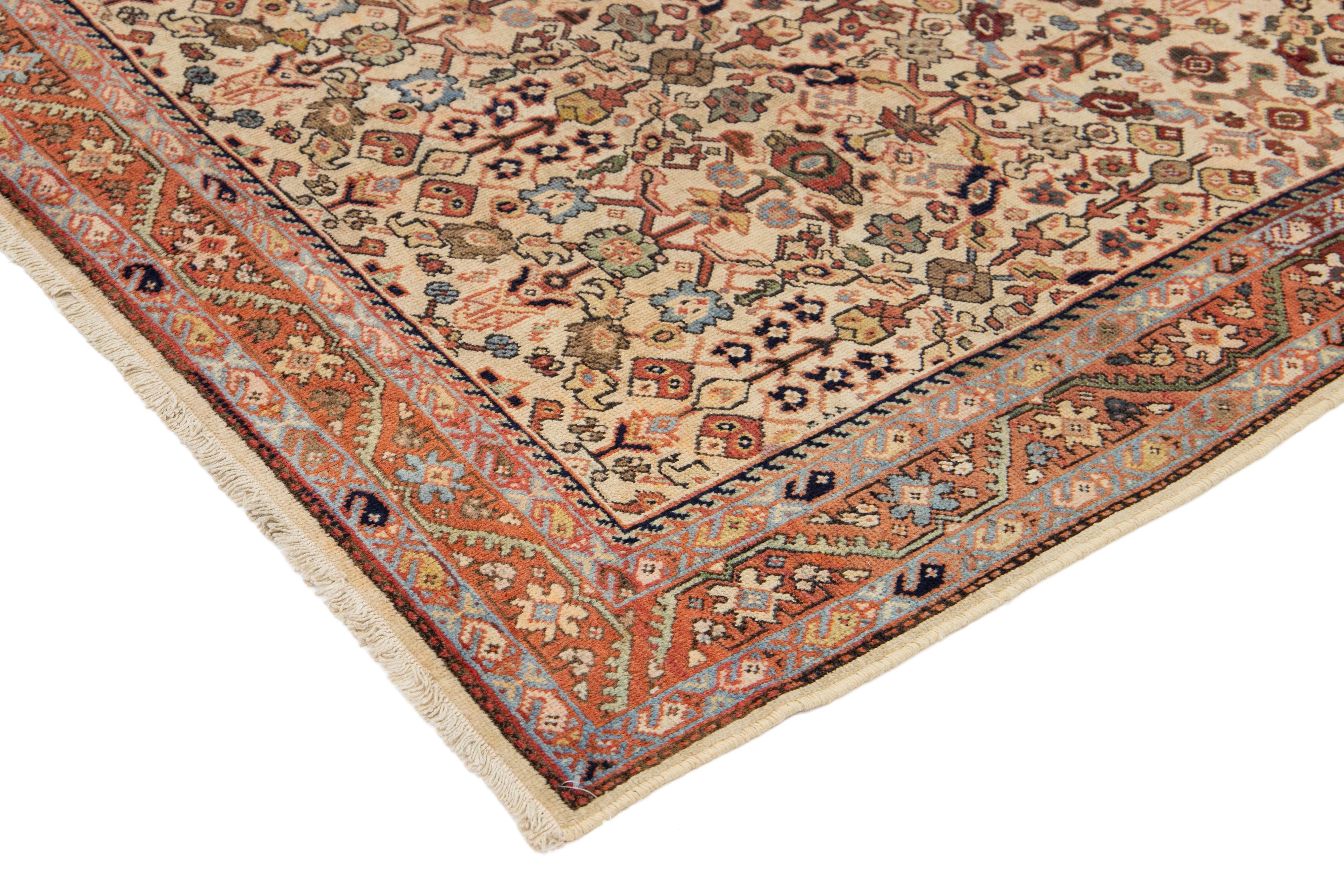Allover Floral Designed Handmade Mahal Wolle Teppich in Beige aus den 1920er Jahren (20. Jahrhundert) im Angebot