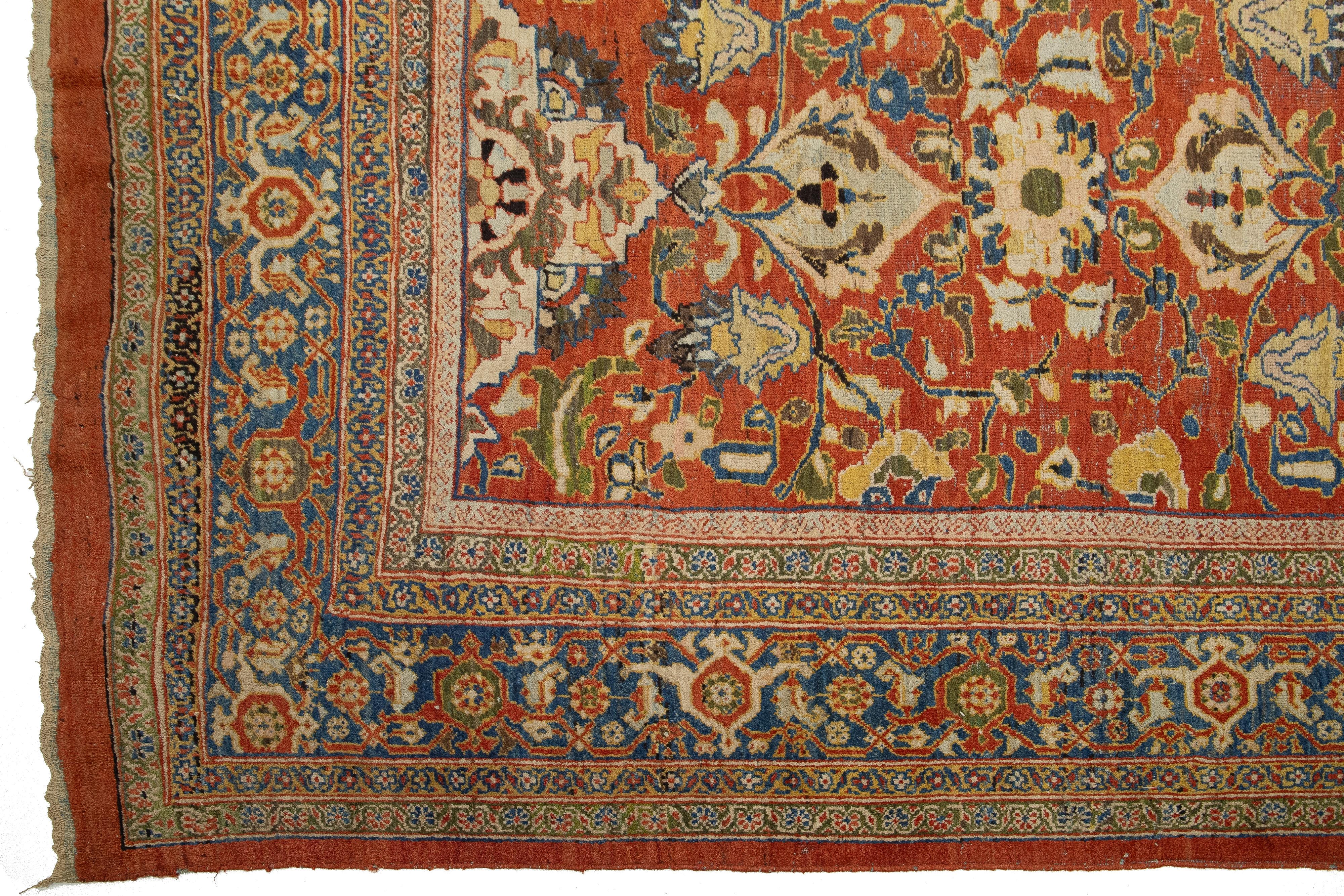Tappeto Mahal in lana rossa con disegno floreale a trifoglio realizzato a mano nel 1880 in vendita 3